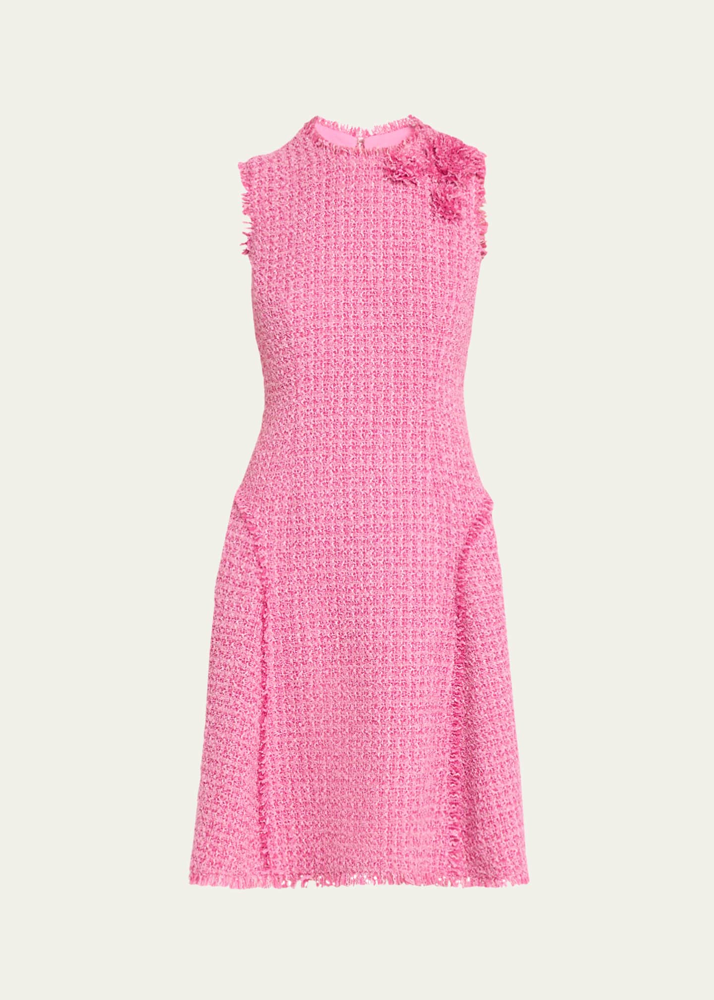 Rickie Freeman for Teri Jon Sleeveless Fringe-Trim Boucle Dress Image 1 of 5