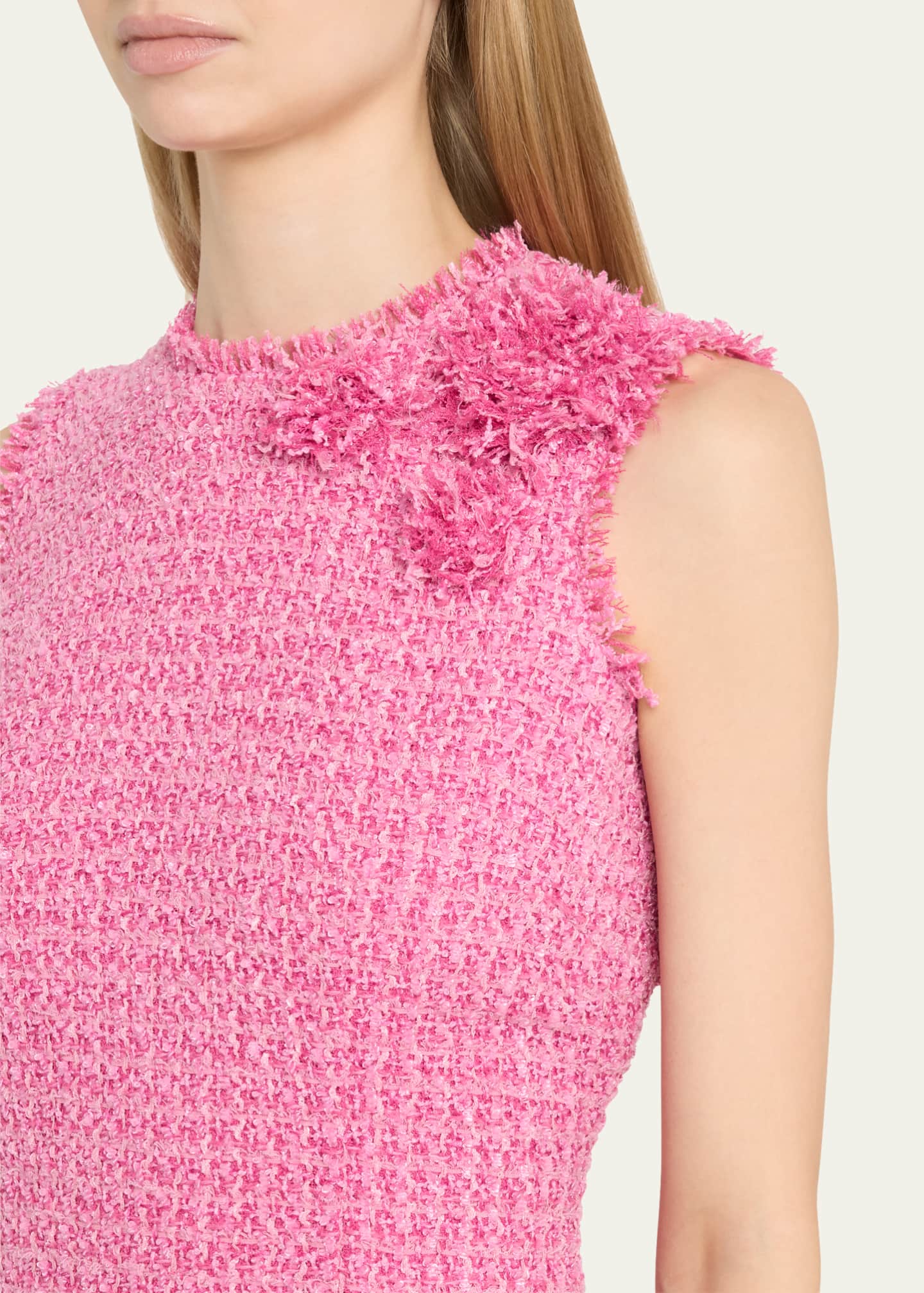Rickie Freeman for Teri Jon Sleeveless Fringe-Trim Boucle Dress Image 5 of 5
