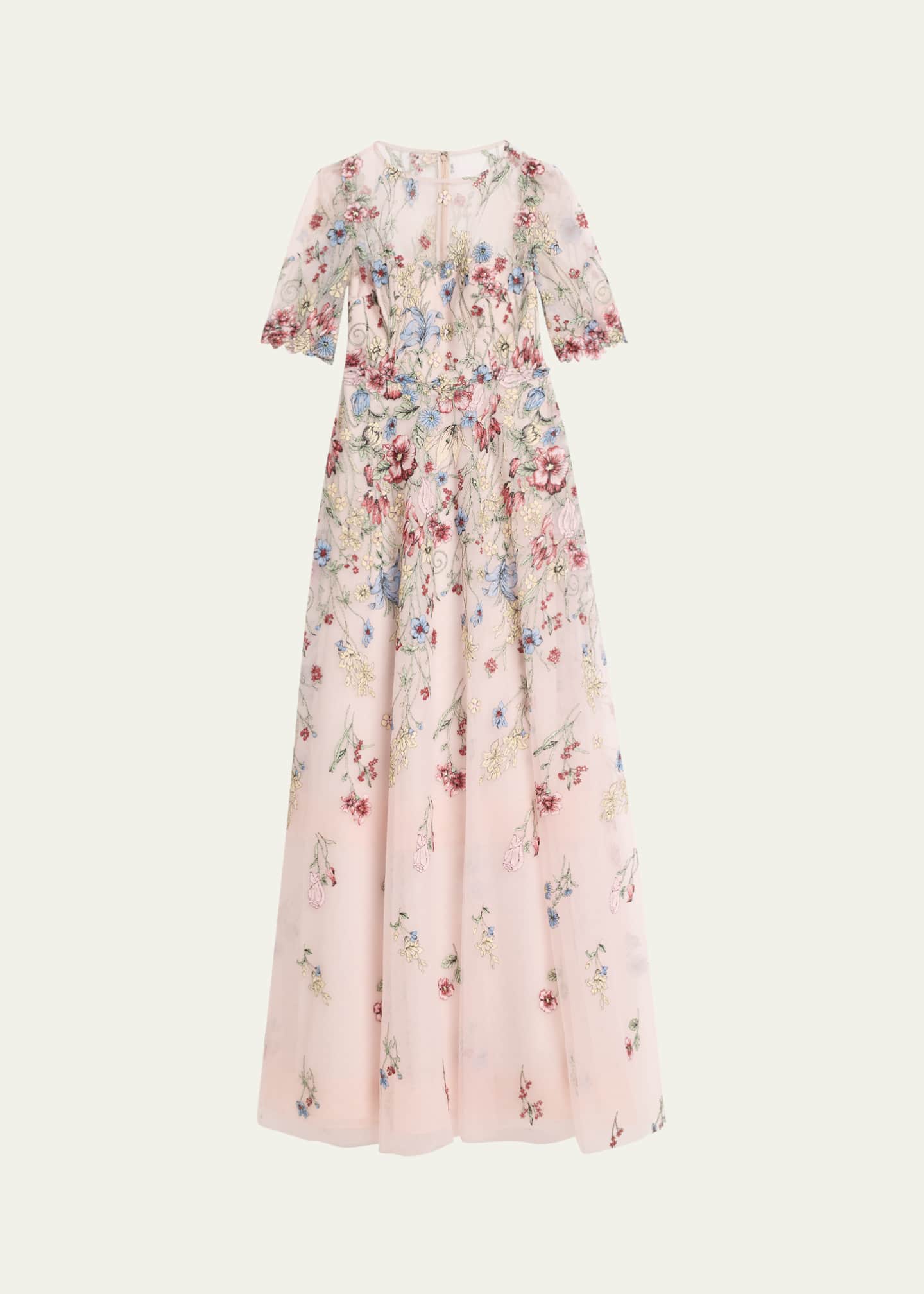 Rickie Freeman for Teri Jon Floral-Embroidered Illusion Tulle Gown Image 1 of 5