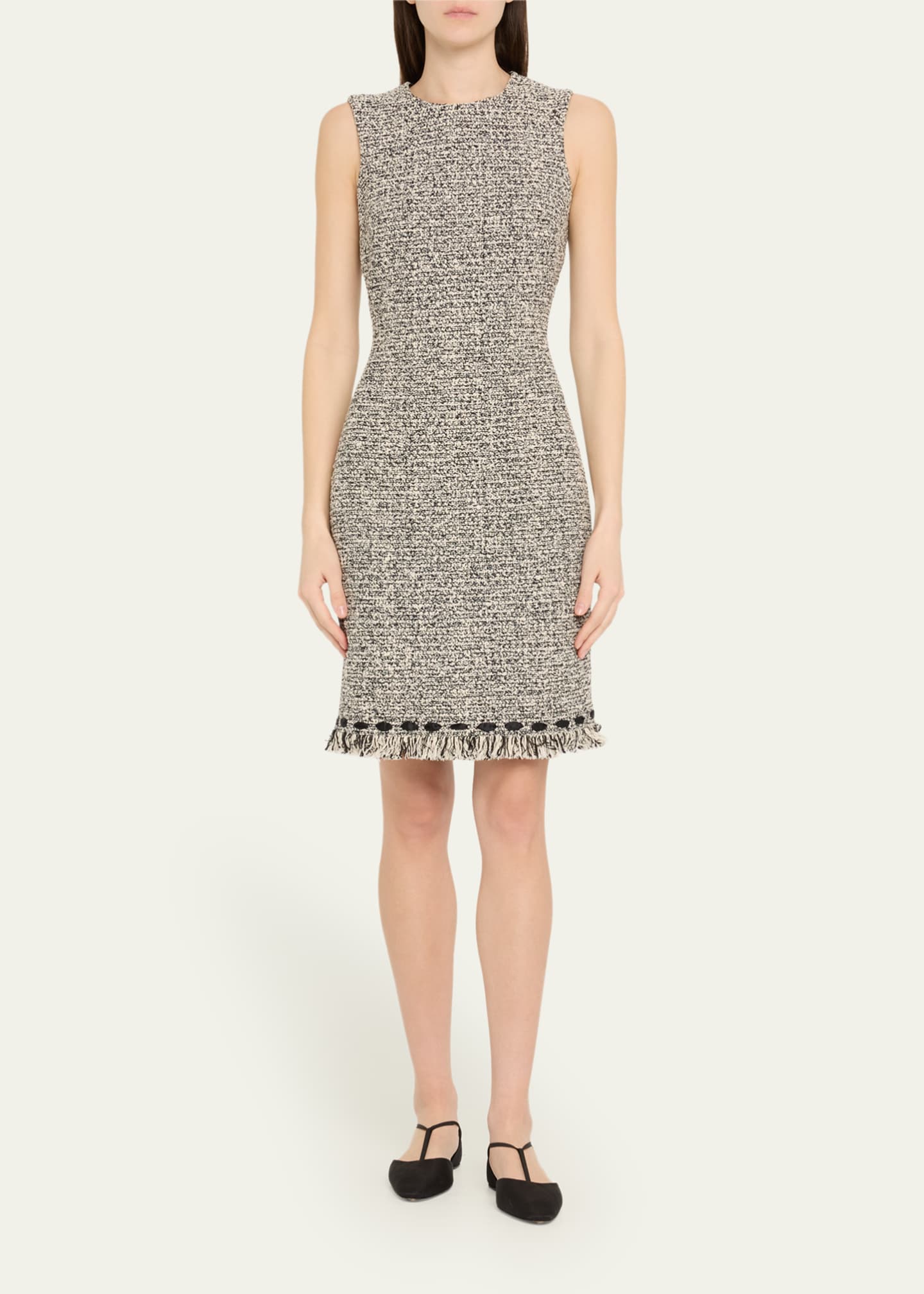 Rickie Freeman for Teri Jon Ribbon-Trim Fringed Tweed Dress Image 2 of 5