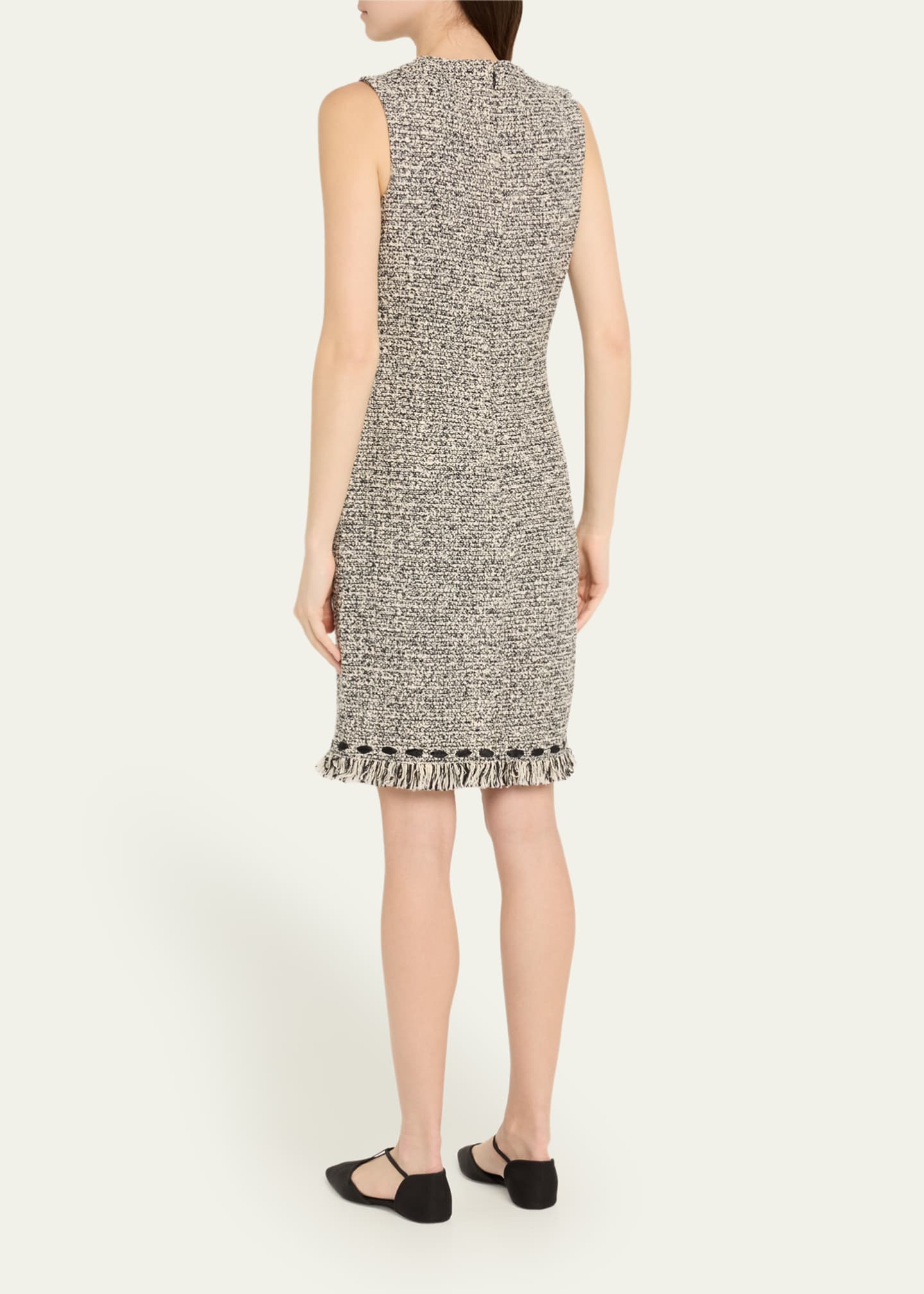 Rickie Freeman for Teri Jon Ribbon-Trim Fringed Tweed Dress Image 3 of 5
