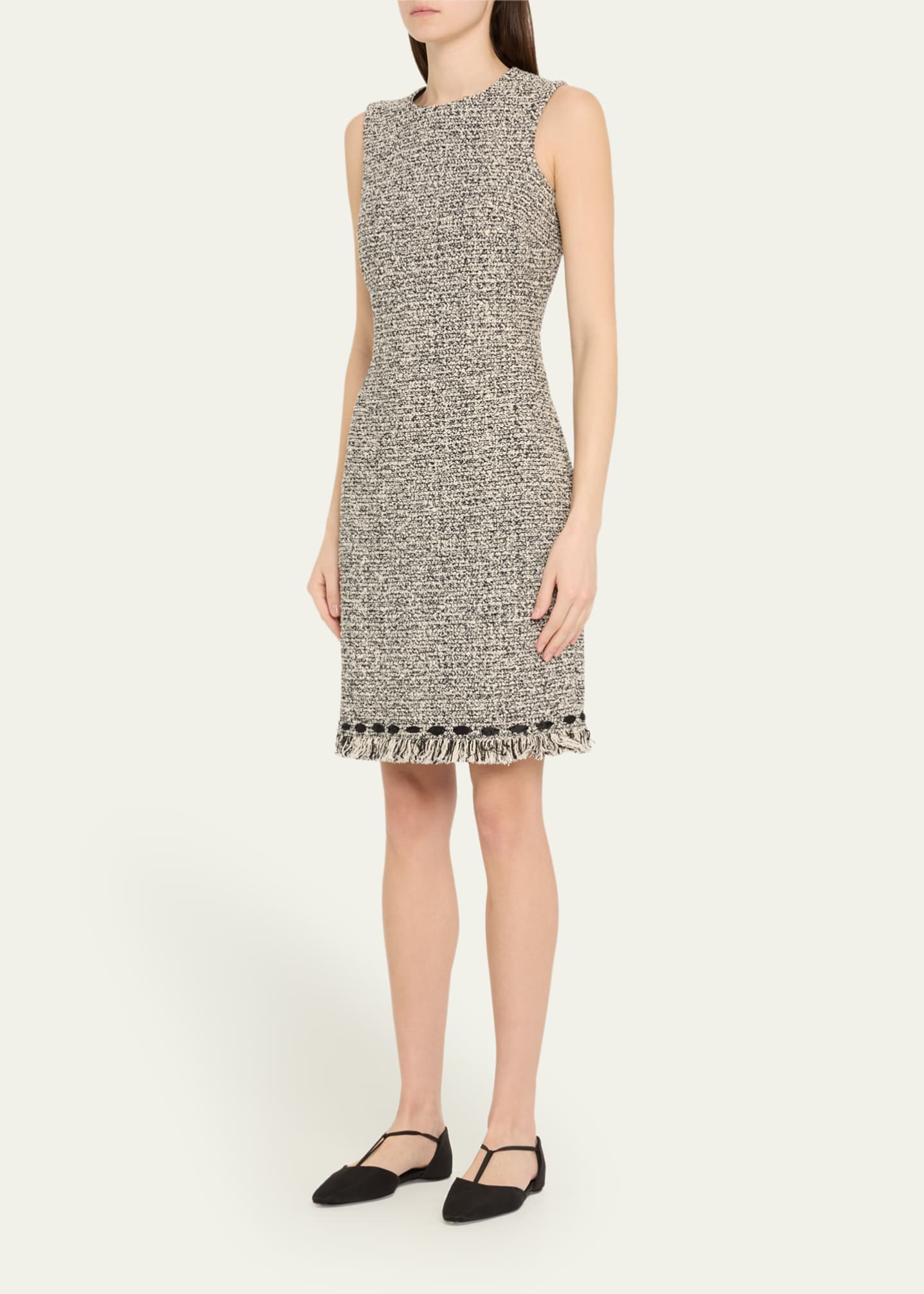 Rickie Freeman for Teri Jon Ribbon-Trim Fringed Tweed Dress Image 4 of 5