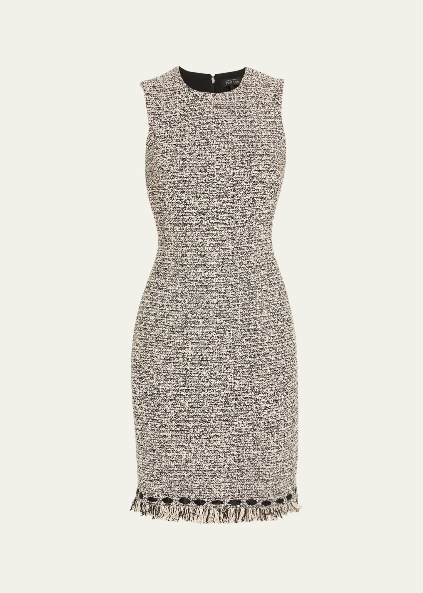 Rickie Freeman for Teri Jon Ribbon-Trim Fringed Tweed Dress Image 1 of 5