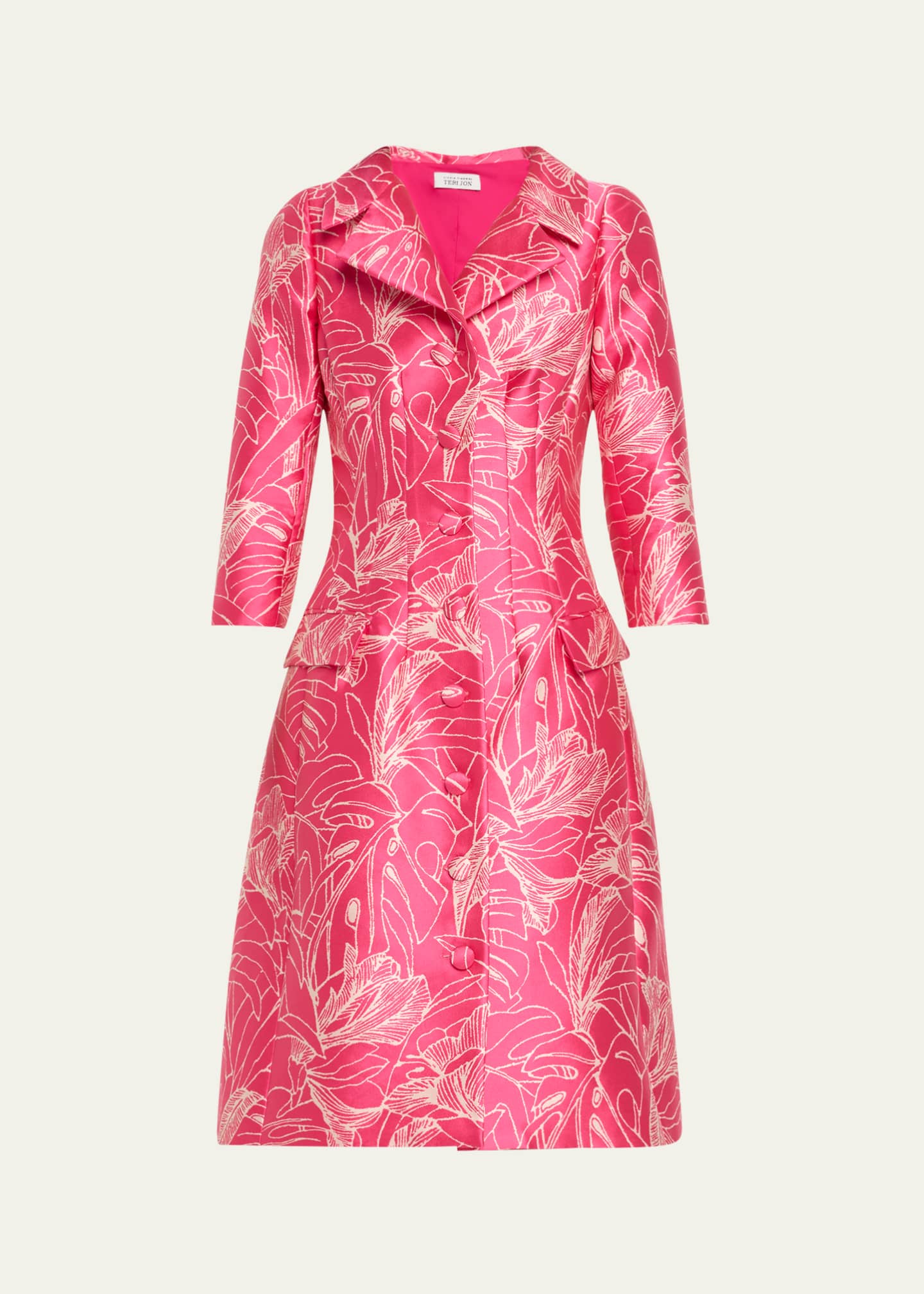 Rickie Freeman for Teri Jon Botanical Jacquard Coat Dress Image 1 of 5