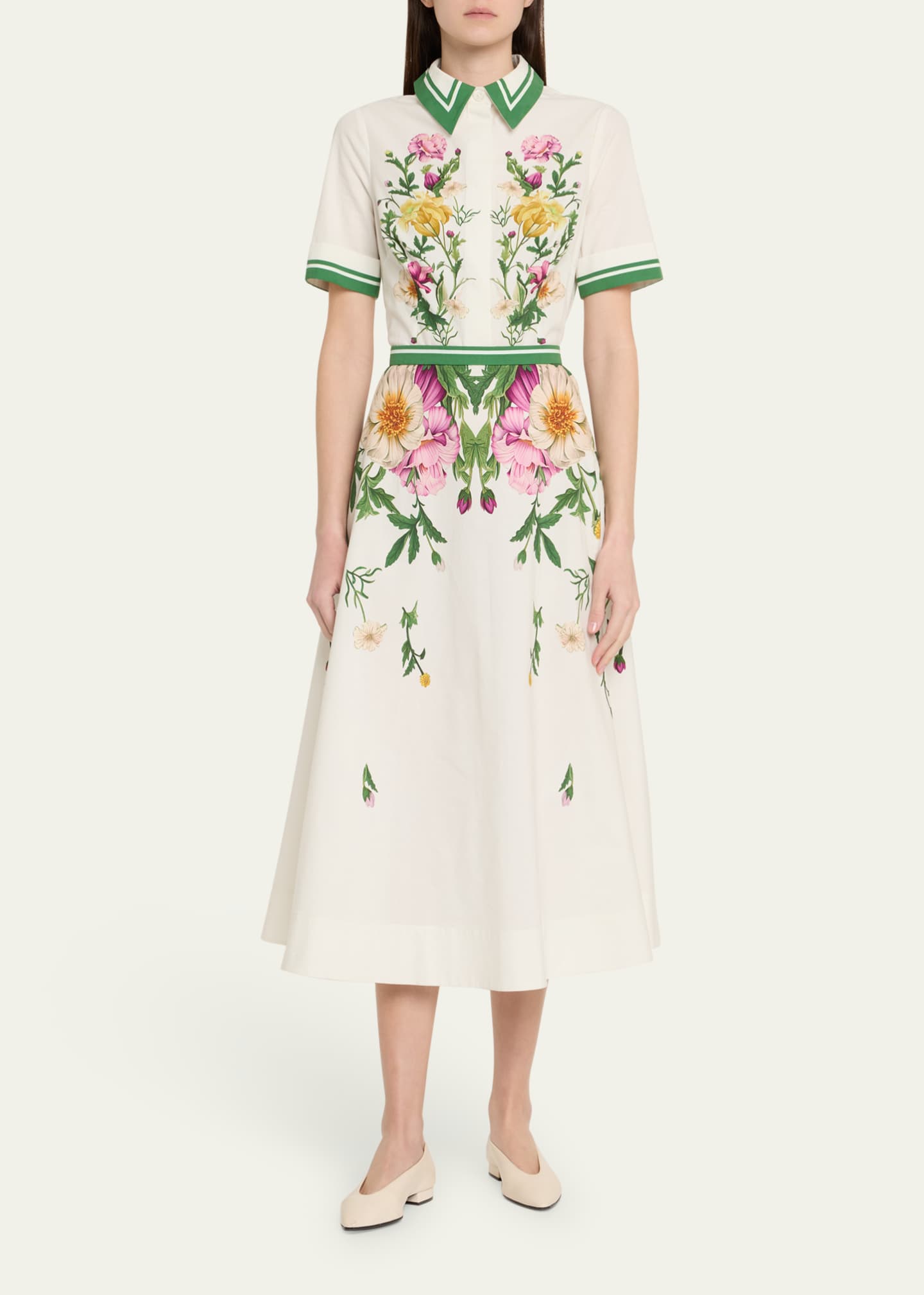 Rickie Freeman for Teri Jon Belted Floral-Print Cotton Midi Shirtdress Image 2 of 5