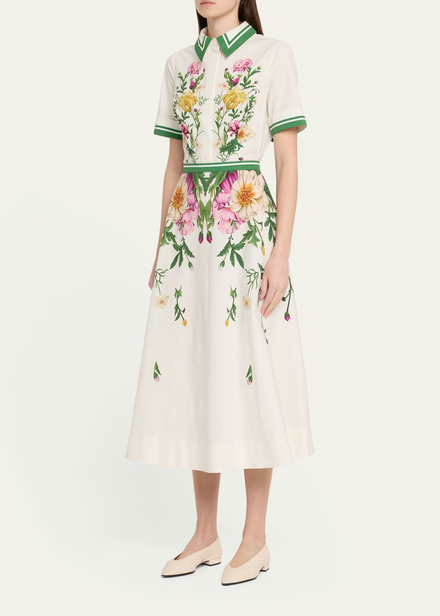 Rickie Freeman for Teri Jon Belted Floral-Print Cotton Midi Shirtdress Image 4 of 5