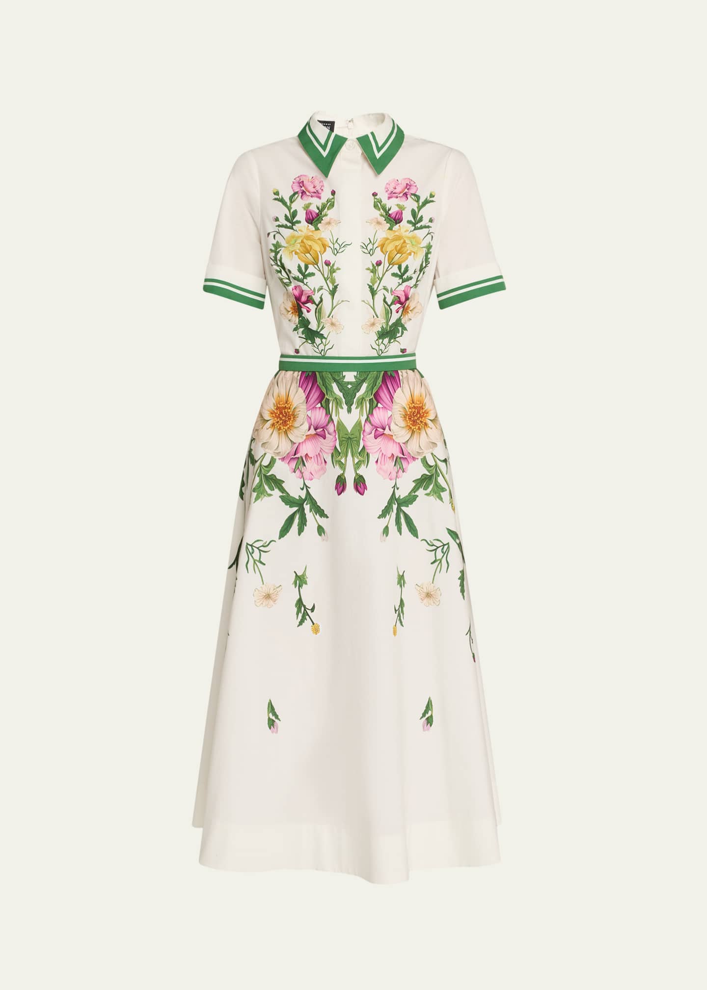 Rickie Freeman for Teri Jon Belted Floral-Print Cotton Midi Shirtdress Image 1 of 5