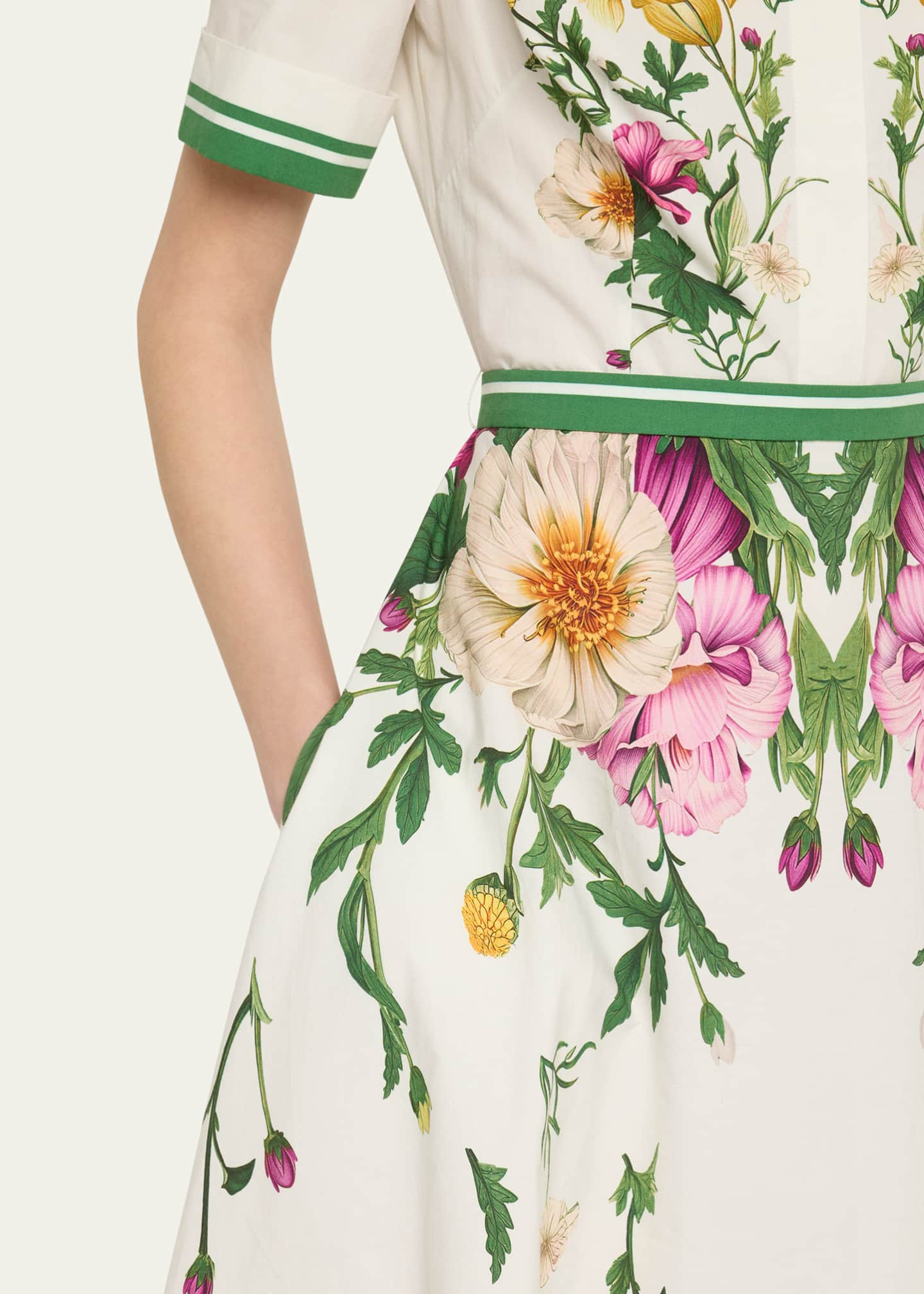 Rickie Freeman for Teri Jon Belted Floral-Print Cotton Midi Shirtdress Image 5 of 5