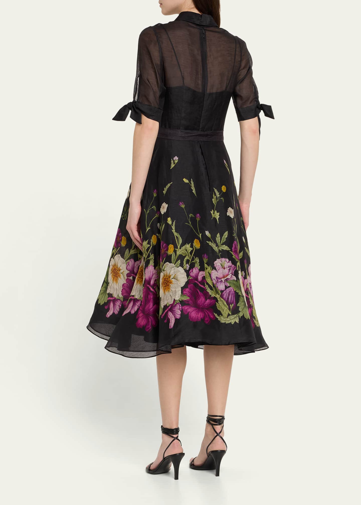 Rickie Freeman for Teri Jon Floral-Print Silken Linen Midi Shirtdress Image 3 of 5