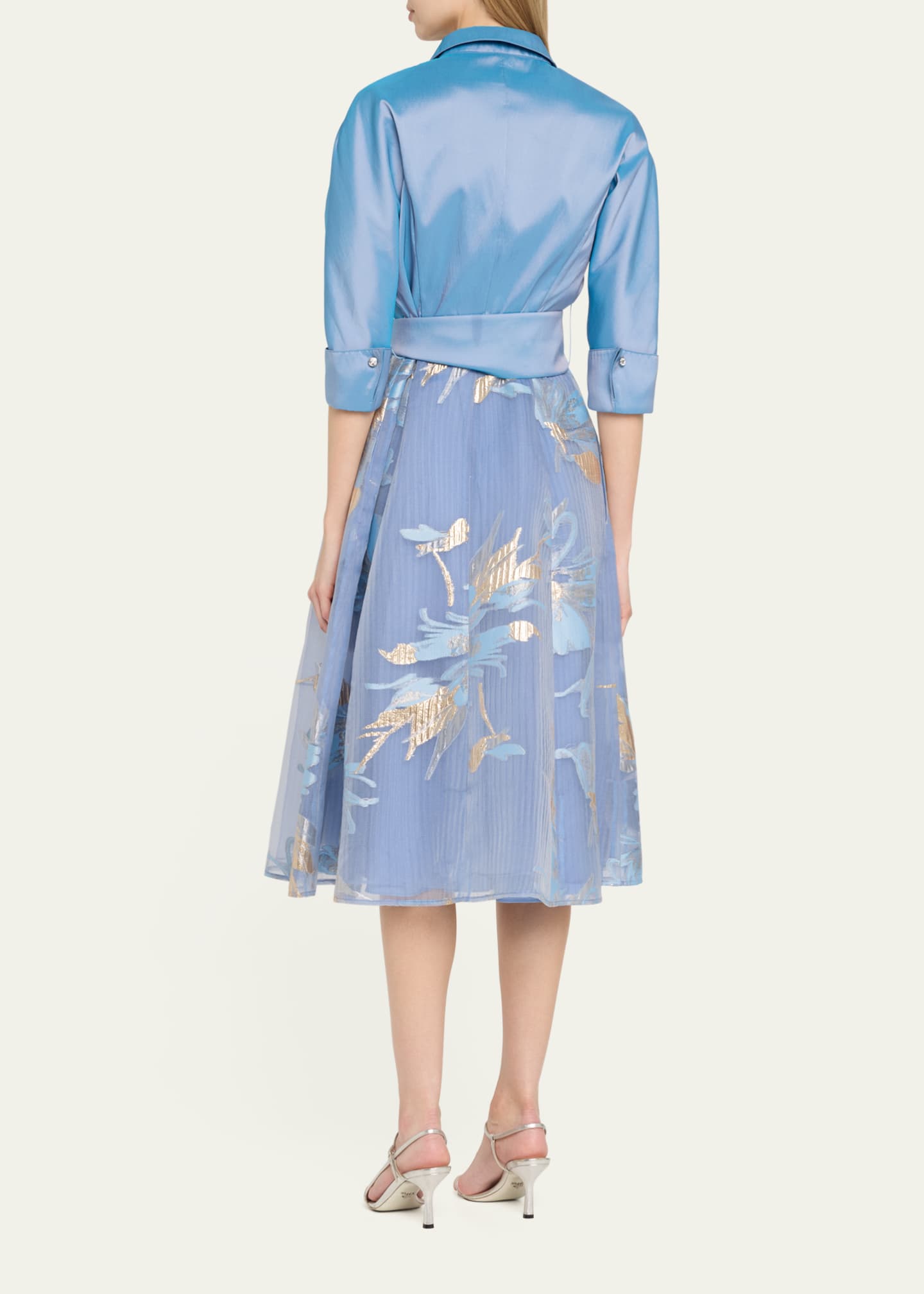 Rickie Freeman for Teri Jon Taffeta & Floral Organza Midi Shirtdress Image 3 of 5