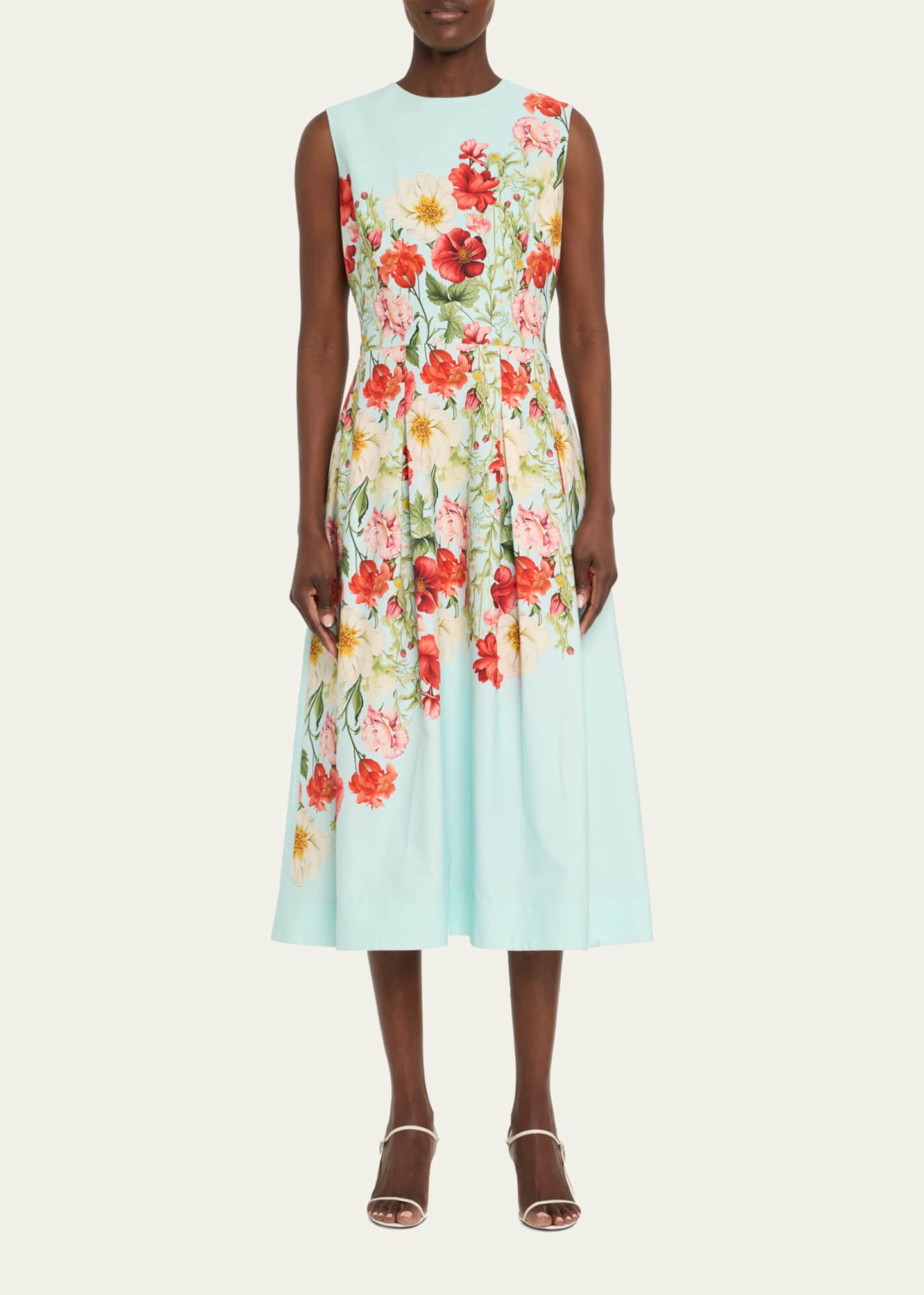 Rickie Freeman for Teri Jon Pleated Floral-Print Midi Dress Image 2 of 5