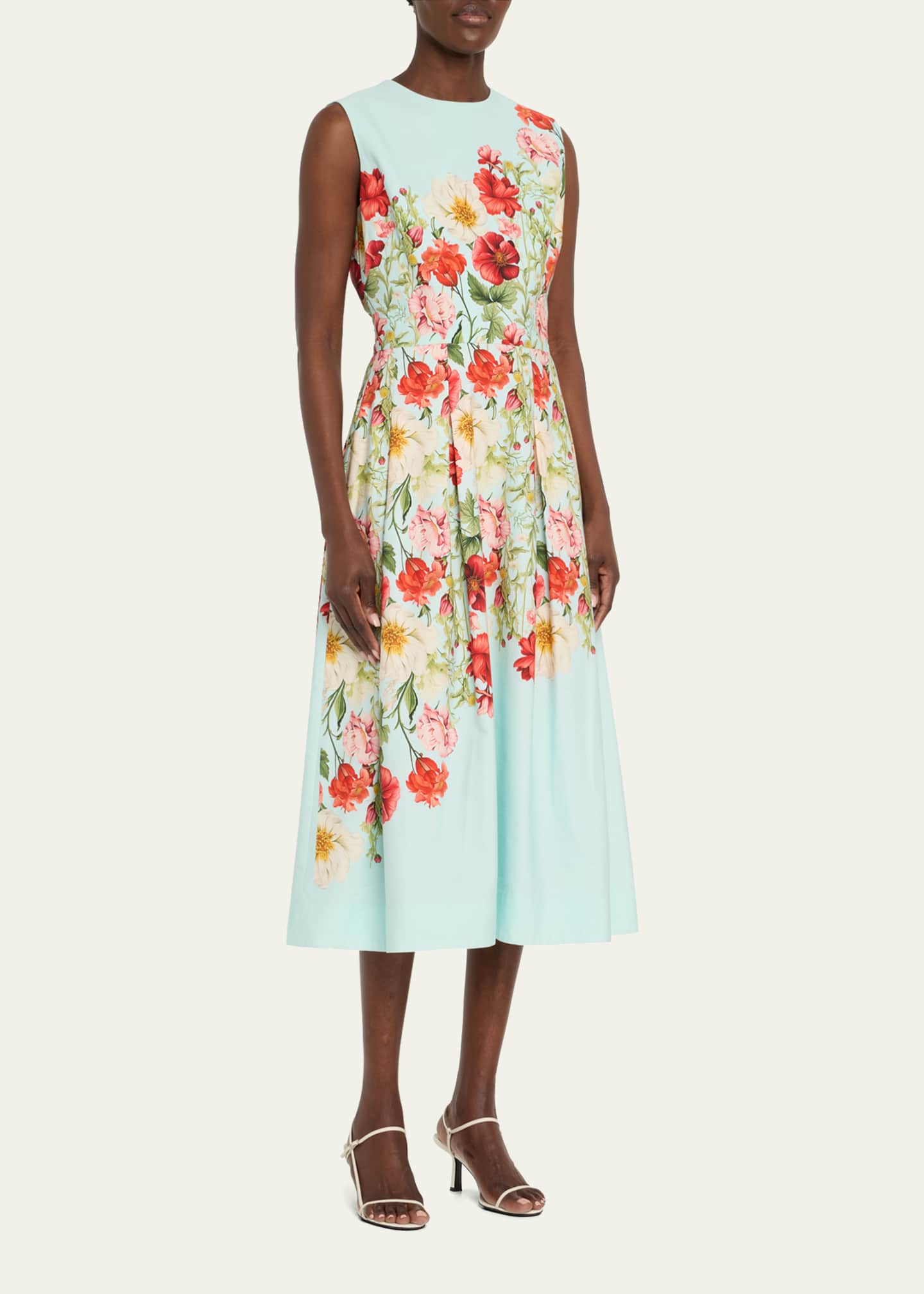 Rickie Freeman for Teri Jon Pleated Floral-Print Midi Dress Image 4 of 5