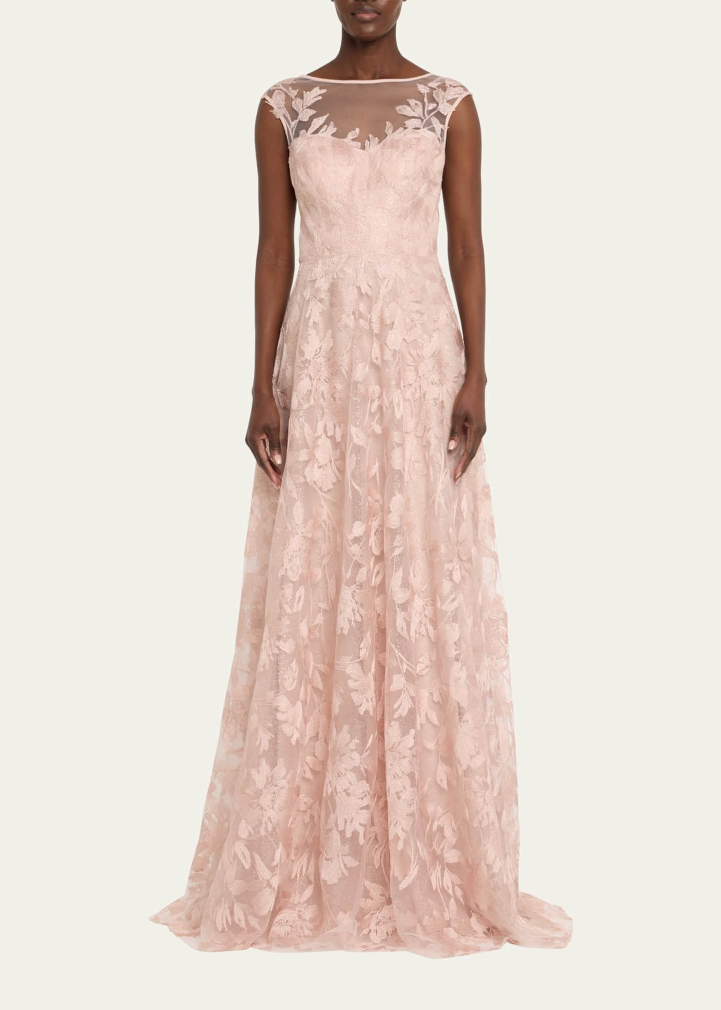 Sleeveless Embroidered Floral Applique Gown - Thumbnail 2