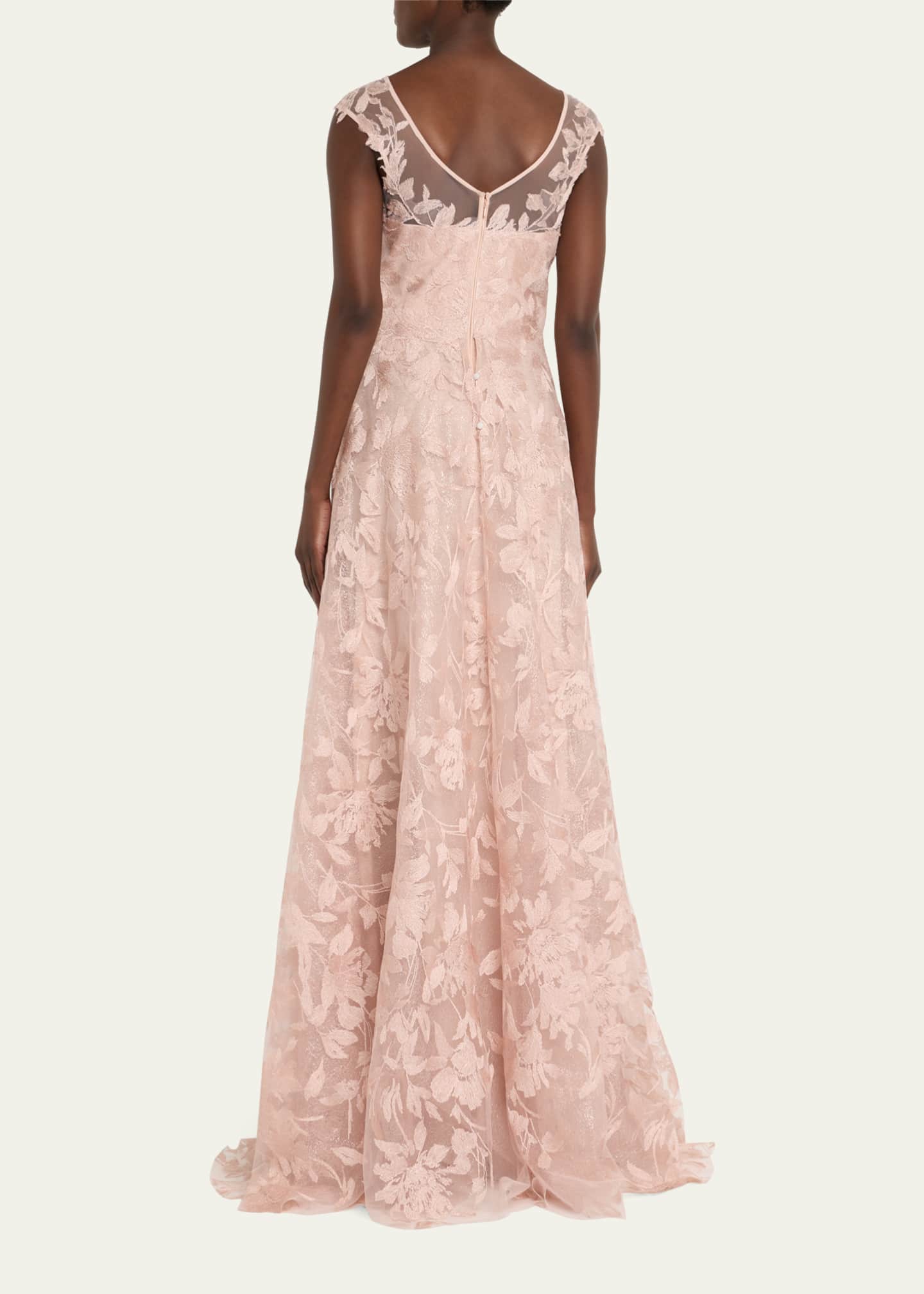 Sleeveless Embroidered Floral Applique Gown - Thumbnail 3
