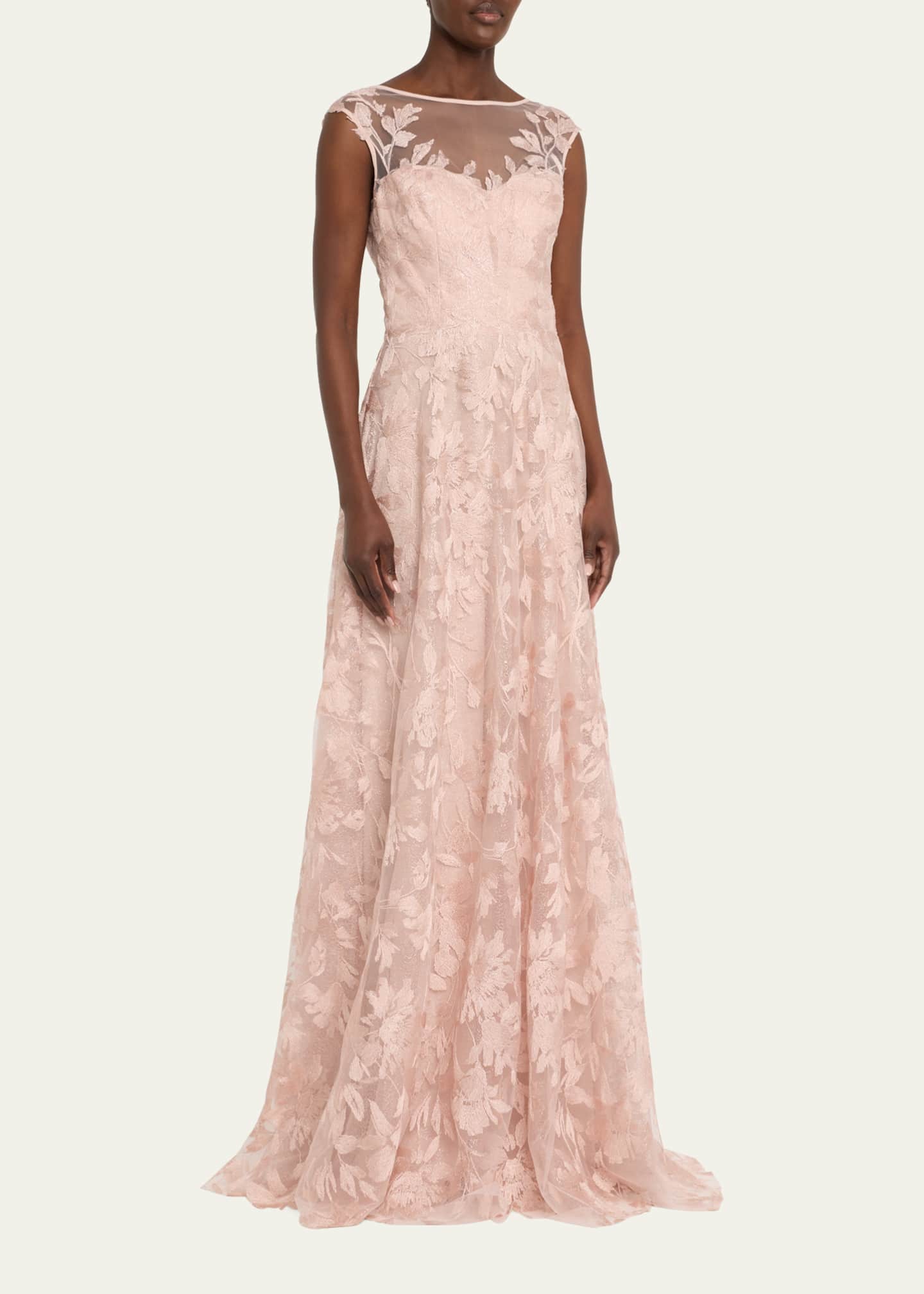 Sleeveless Embroidered Floral Applique Gown - Thumbnail 4