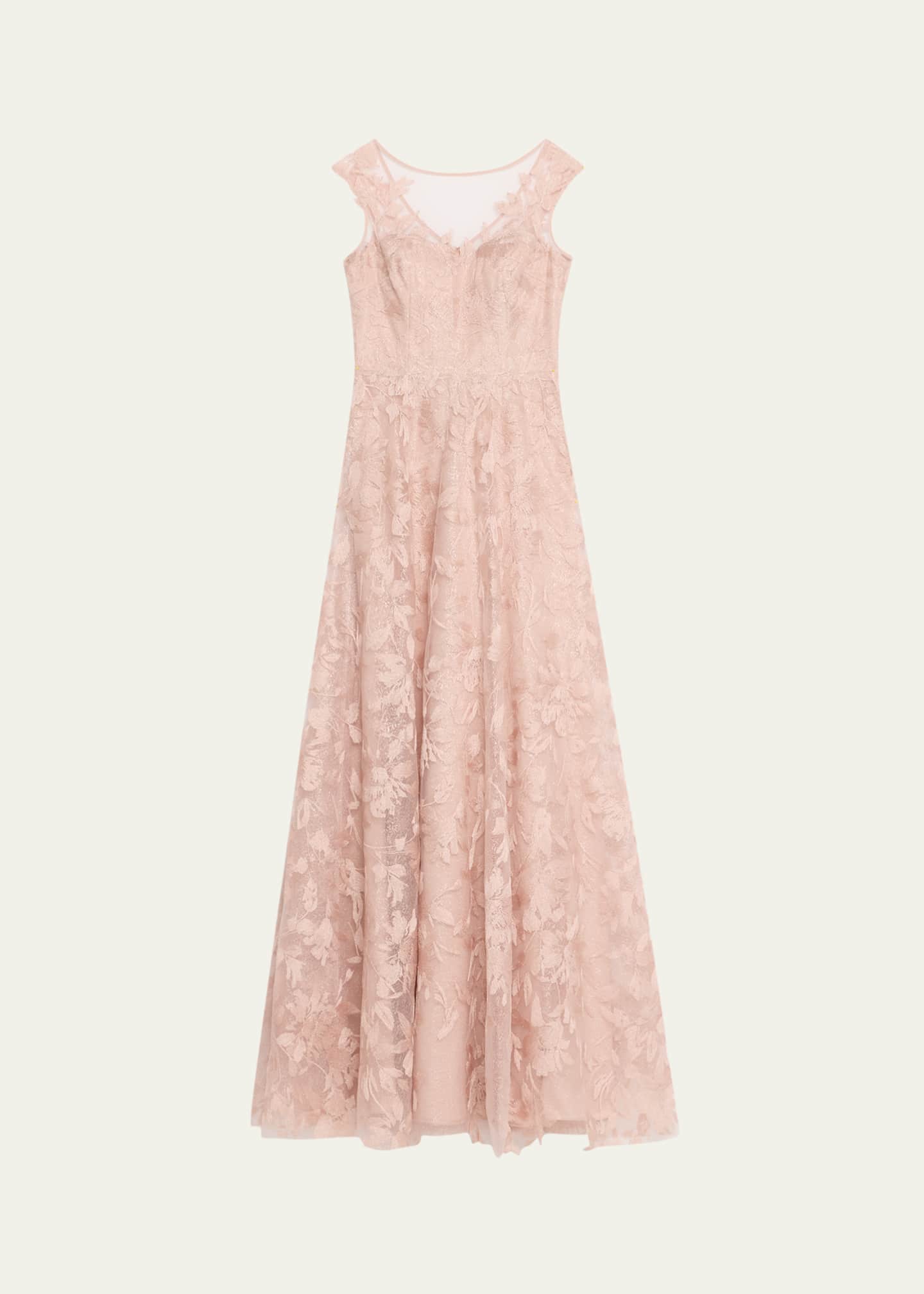 Sleeveless Embroidered Floral Applique Gown