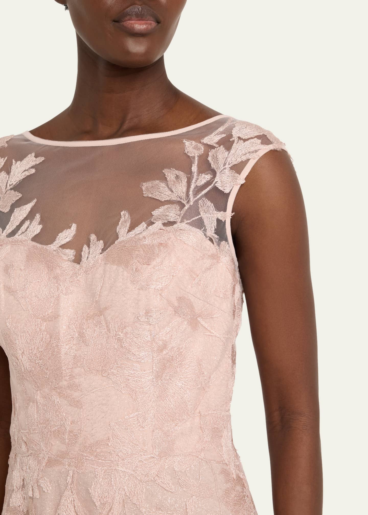 Sleeveless Embroidered Floral Applique Gown - Thumbnail 5
