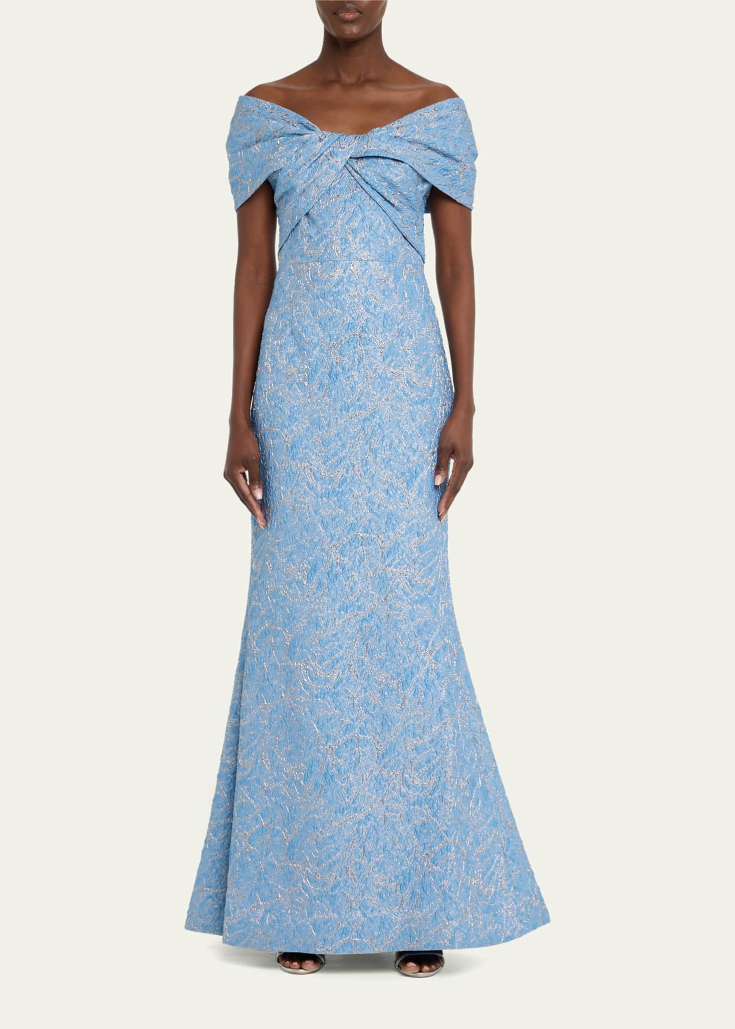 Rickie Freeman for Teri Jon Off-Shoulder Metallic Jacquard Gown Image 2 of 5