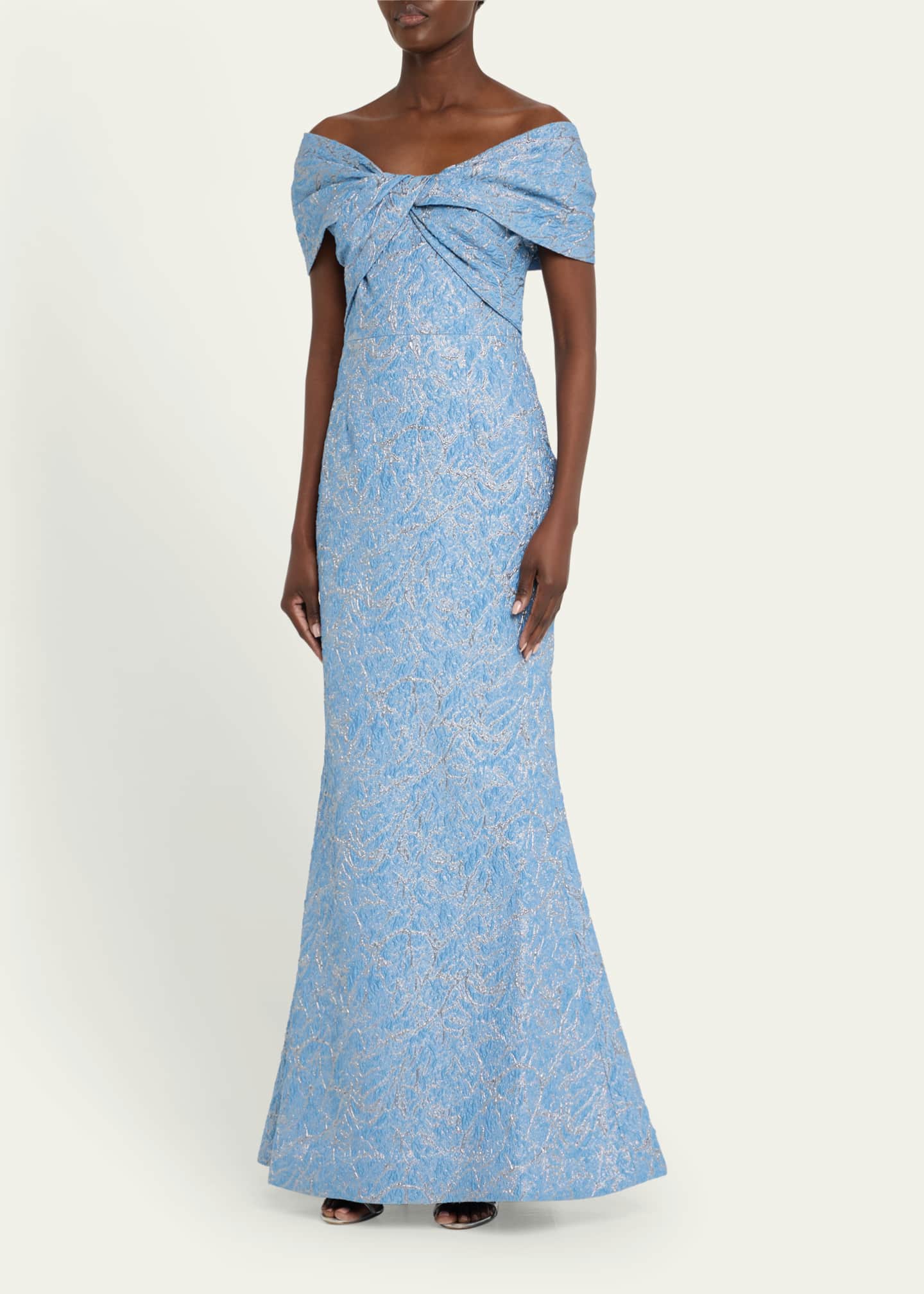 Rickie Freeman for Teri Jon Off-Shoulder Metallic Jacquard Gown Image 4 of 5