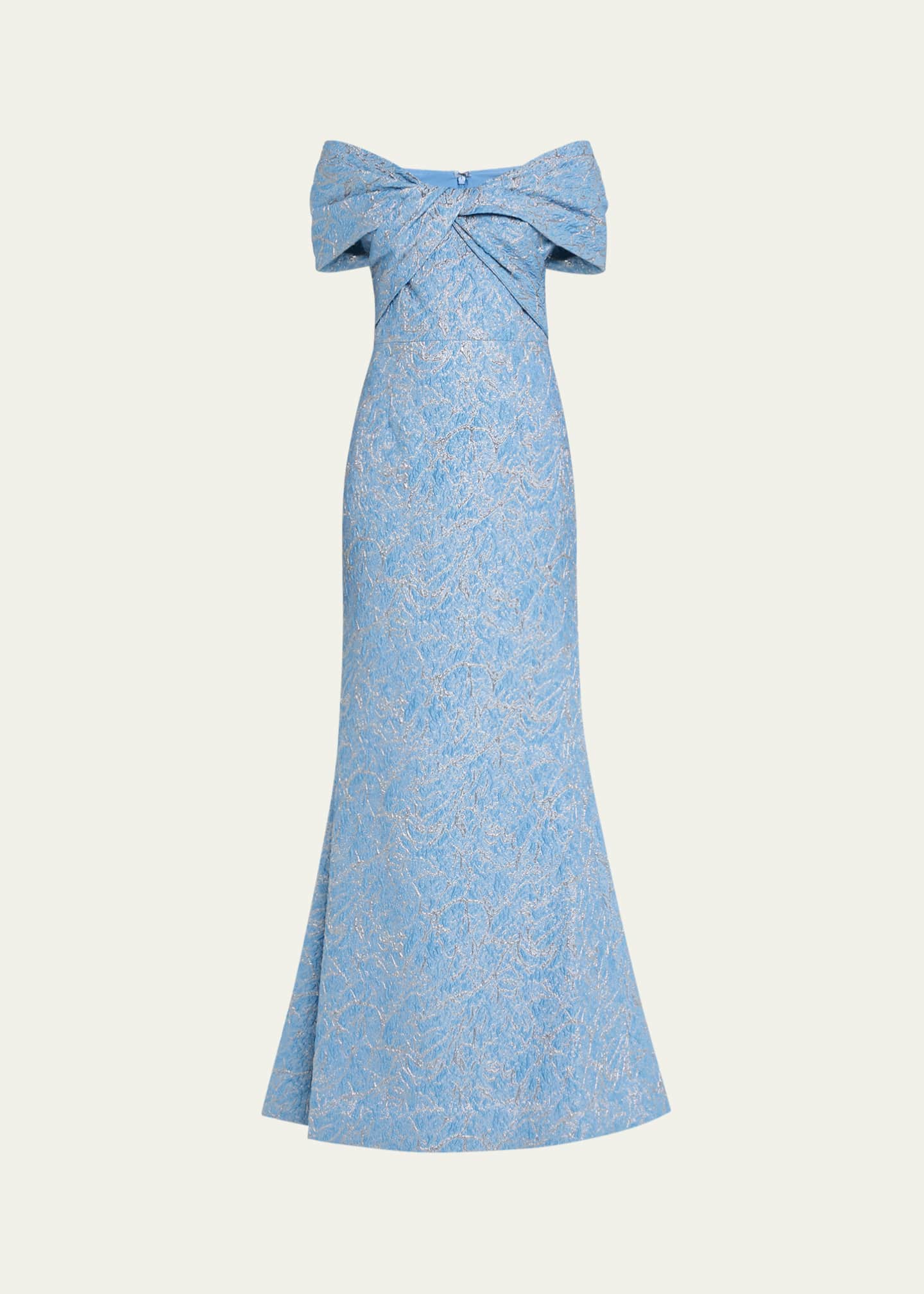 Rickie Freeman for Teri Jon Off-Shoulder Metallic Jacquard Gown Image 1 of 5