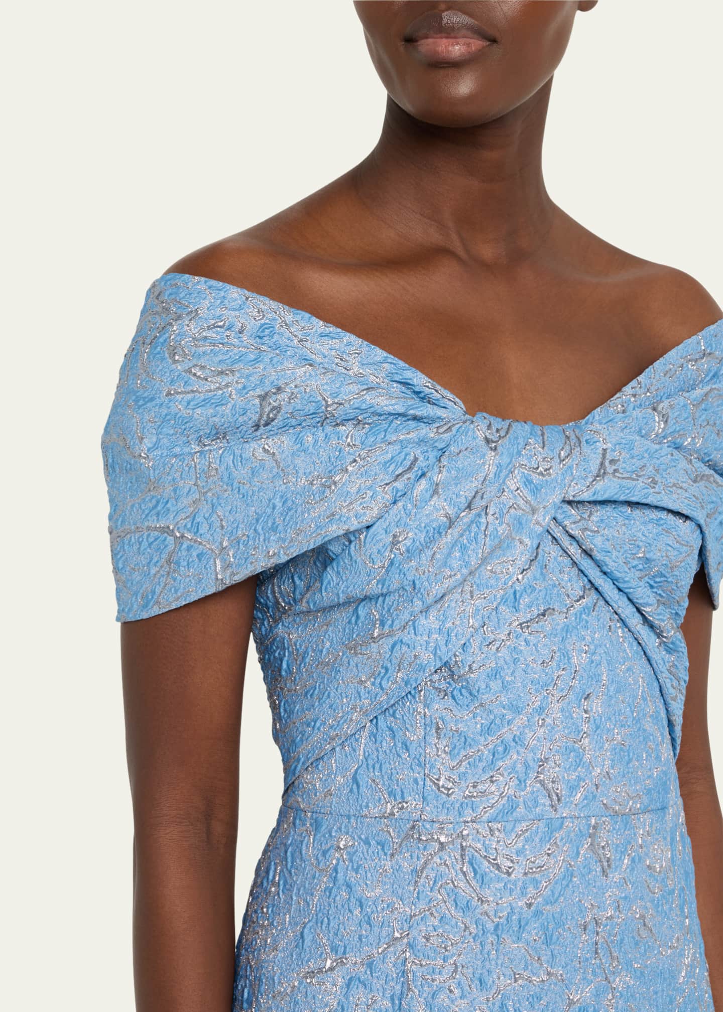 Rickie Freeman for Teri Jon Off-Shoulder Metallic Jacquard Gown Image 5 of 5