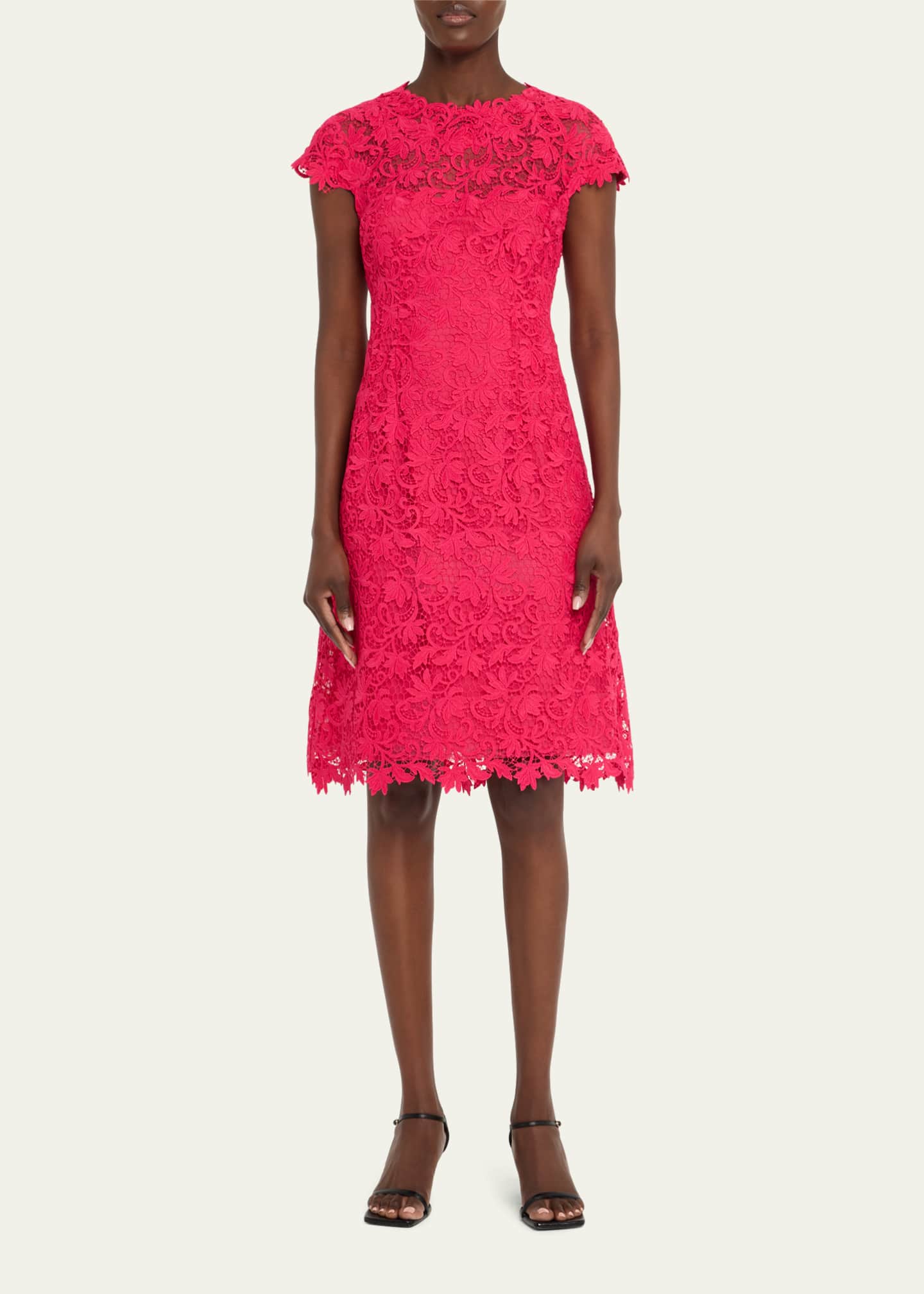 Rickie Freeman for Teri Jon Cap-Sleeve Floral Lace Dress Image 2 of 5