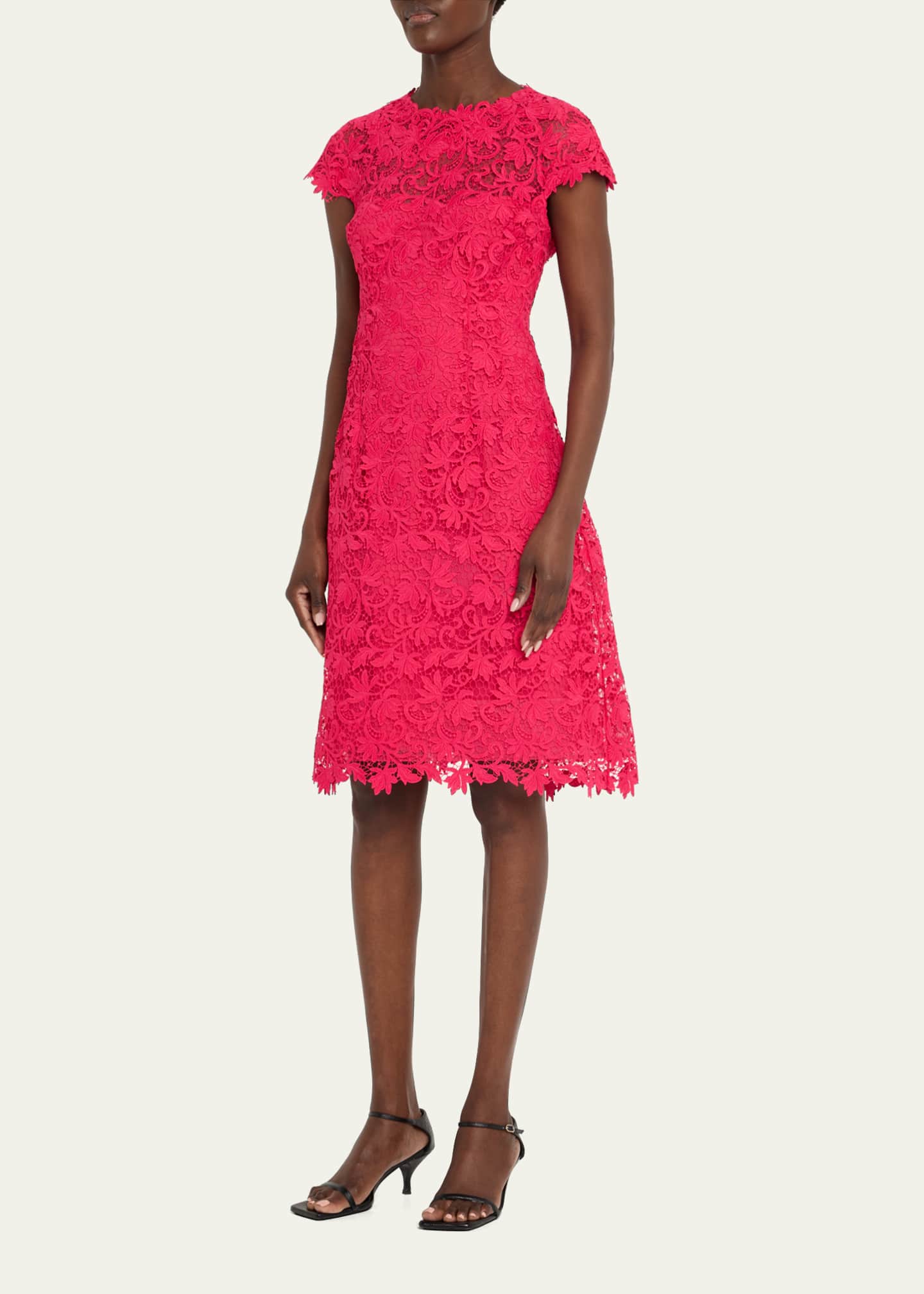 Rickie Freeman for Teri Jon Cap-Sleeve Floral Lace Dress Image 4 of 5