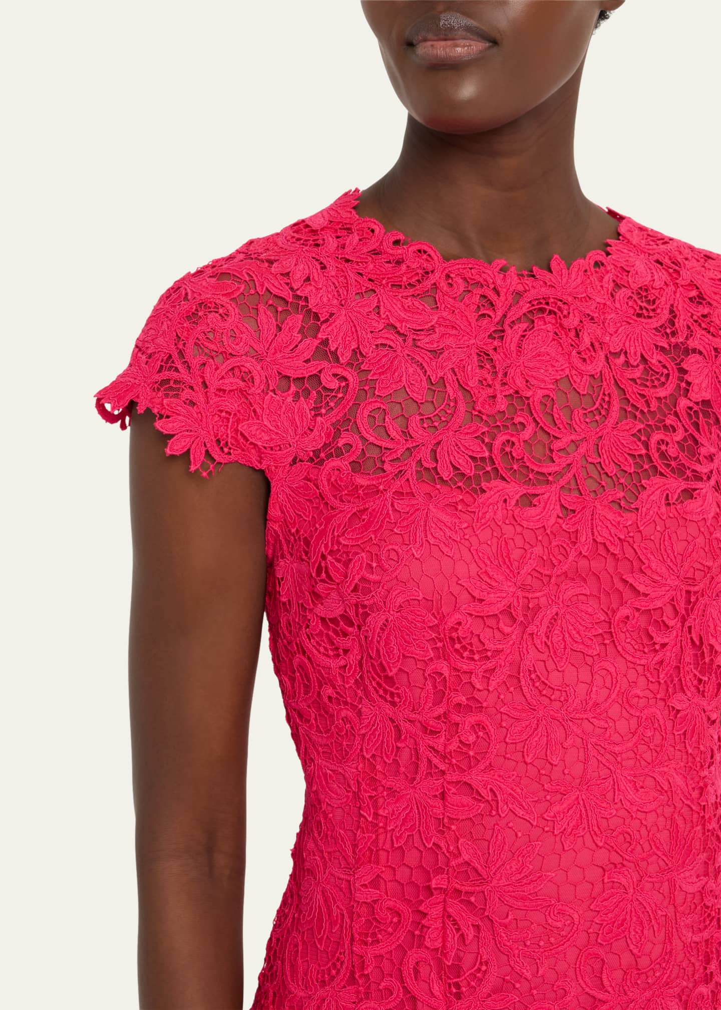 Rickie Freeman for Teri Jon Cap-Sleeve Floral Lace Dress Image 5 of 5