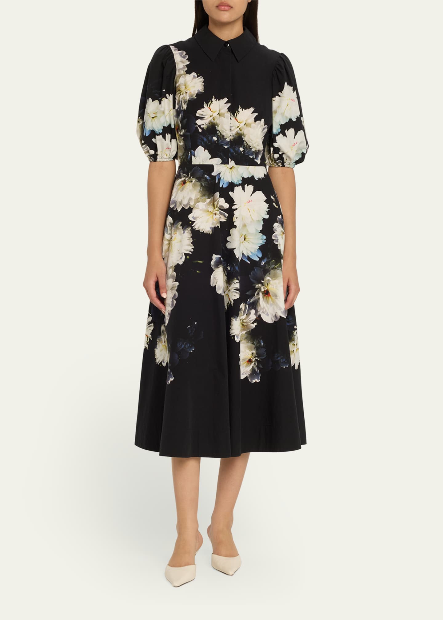 Rickie Freeman for Teri Jon Floral-Print Cotton Midi Shirtdress Image 2 of 5