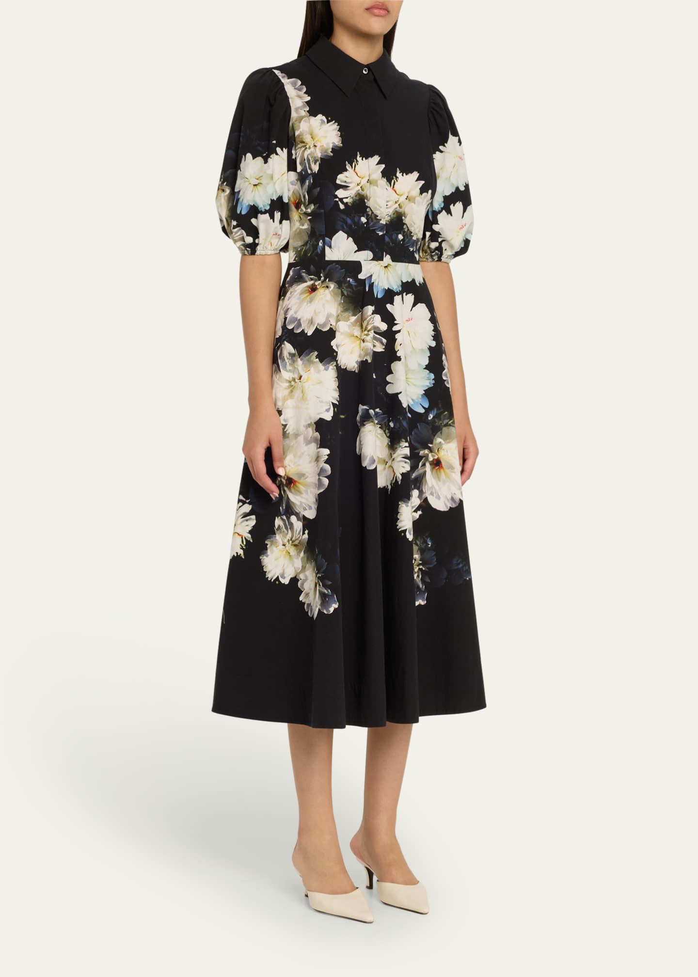Rickie Freeman for Teri Jon Floral-Print Cotton Midi Shirtdress Image 4 of 5
