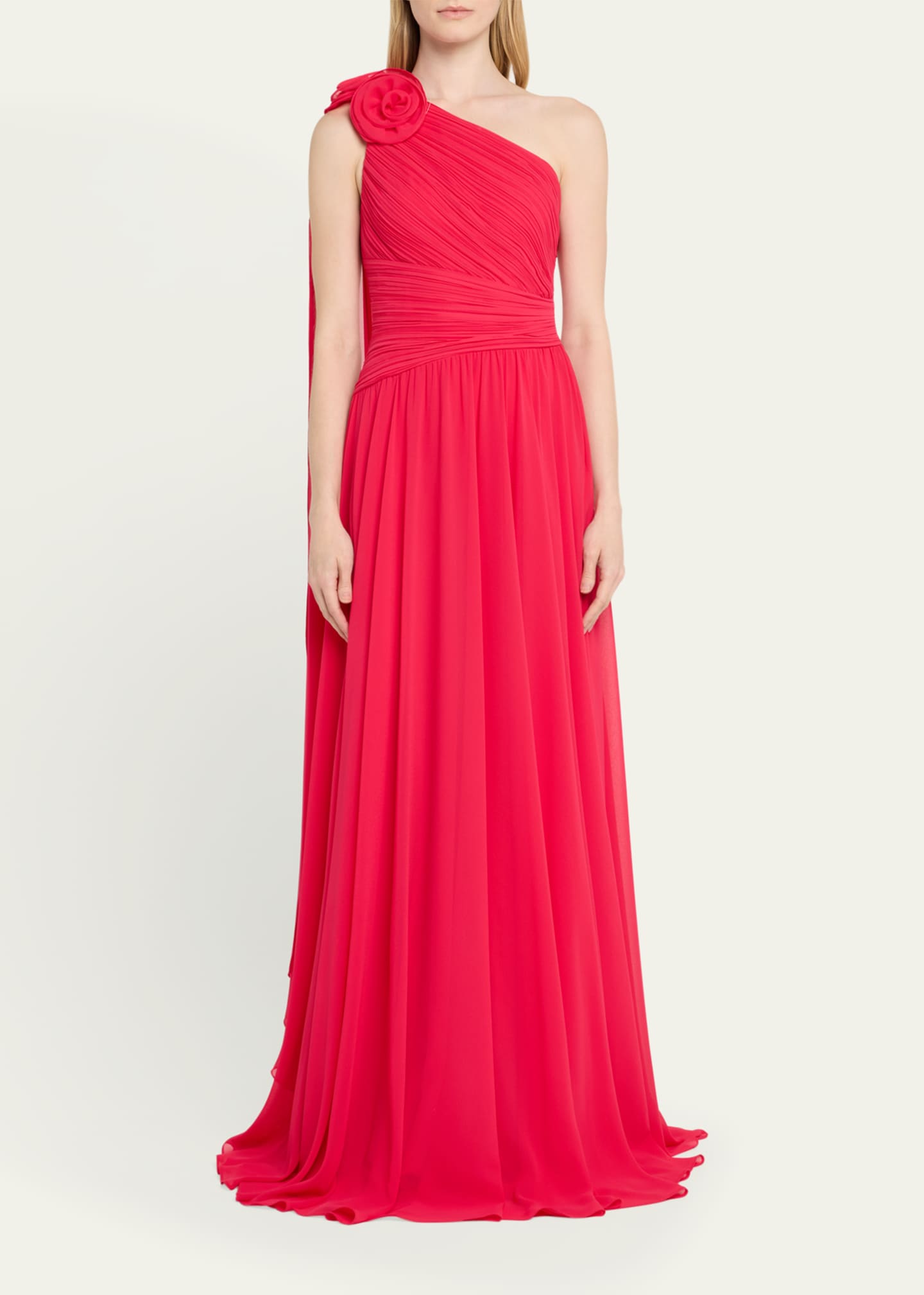 Rickie Freeman for Teri Jon Draped One-Shoulder Pleated Chiffon Gown Image 2 of 5