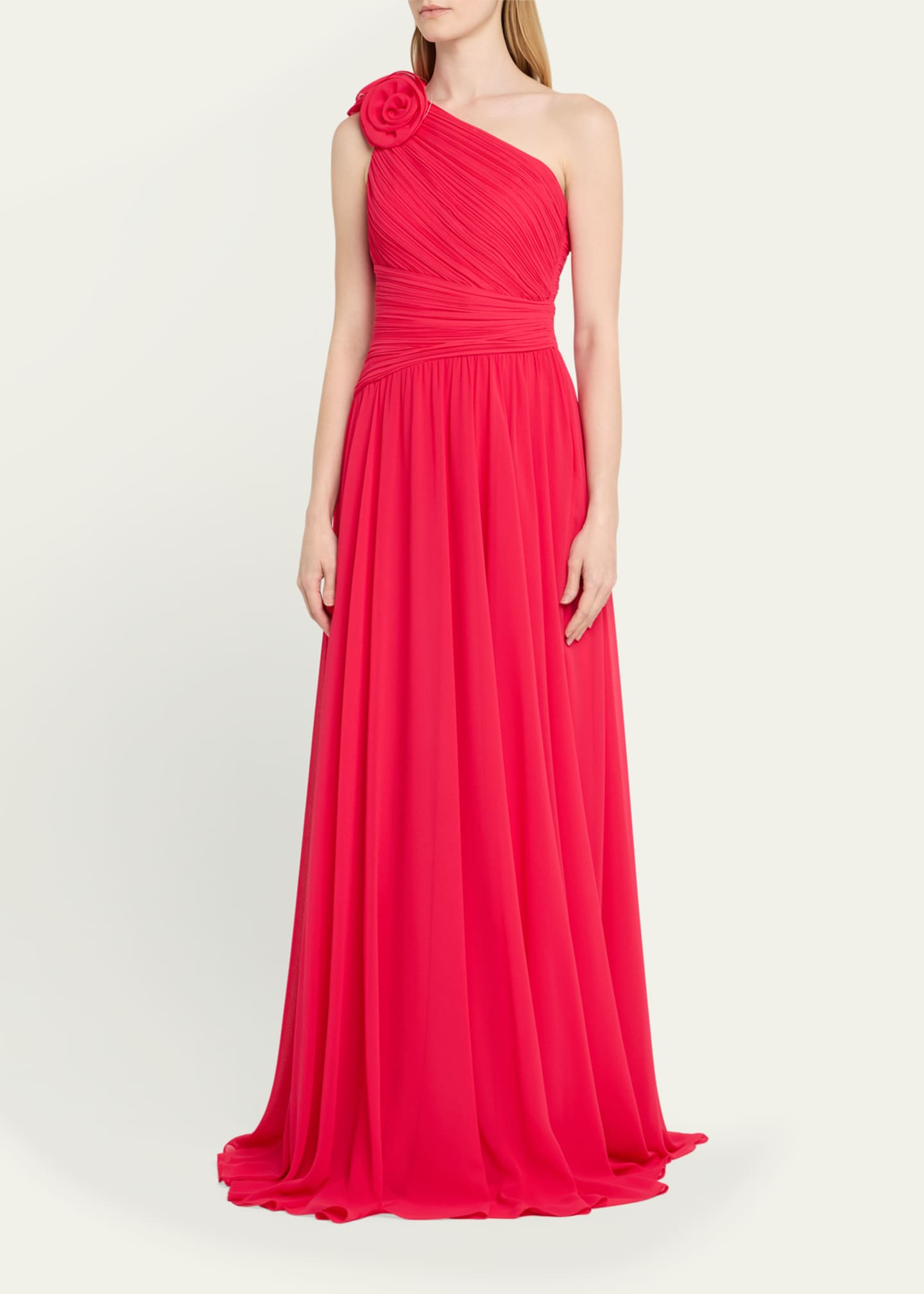 Rickie Freeman for Teri Jon Draped One-Shoulder Pleated Chiffon Gown Image 4 of 5
