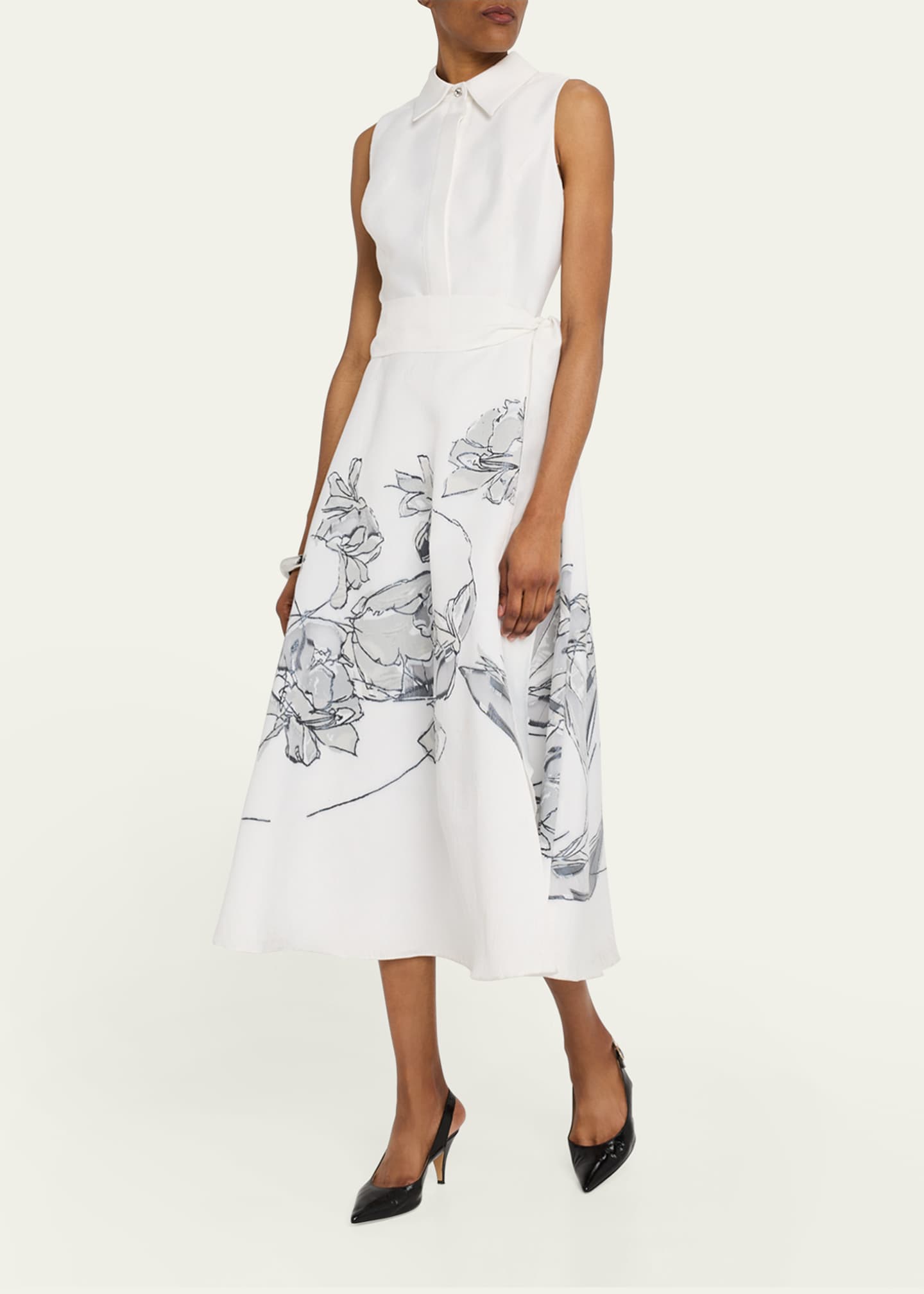 Rickie Freeman for Teri Jon Sleeveless Floral Burnout Midi Shirtdress Image 4 of 5