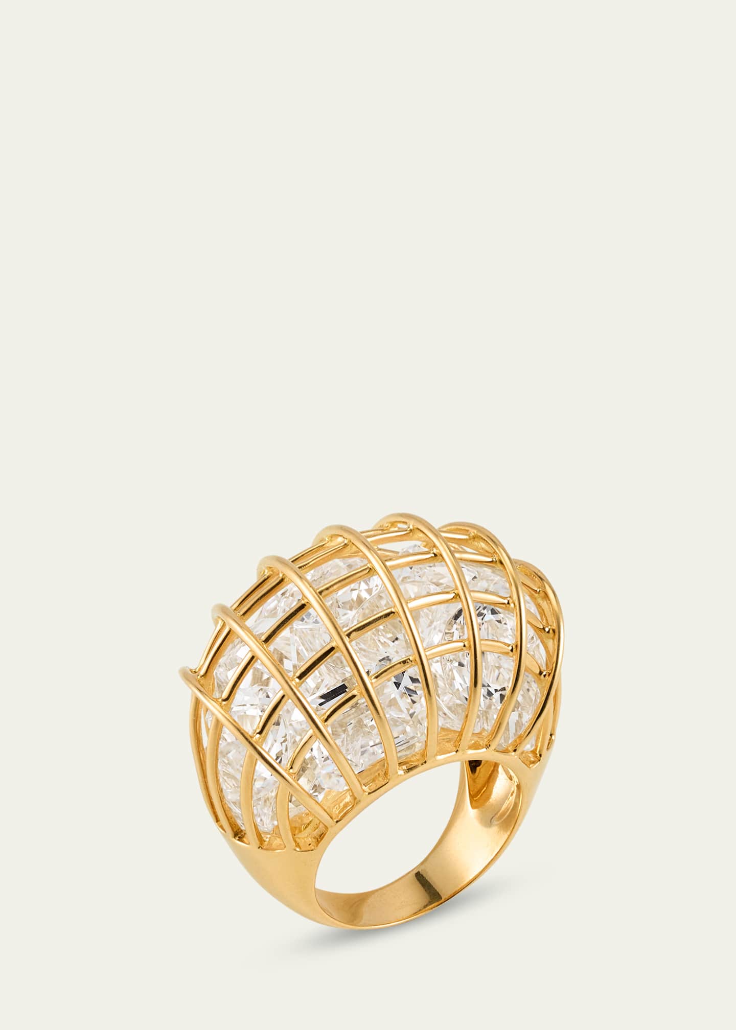 Verdura Caged 18K Yellow Gold Rock Crystal Ring, Size 6.5 Image 3 of 4
