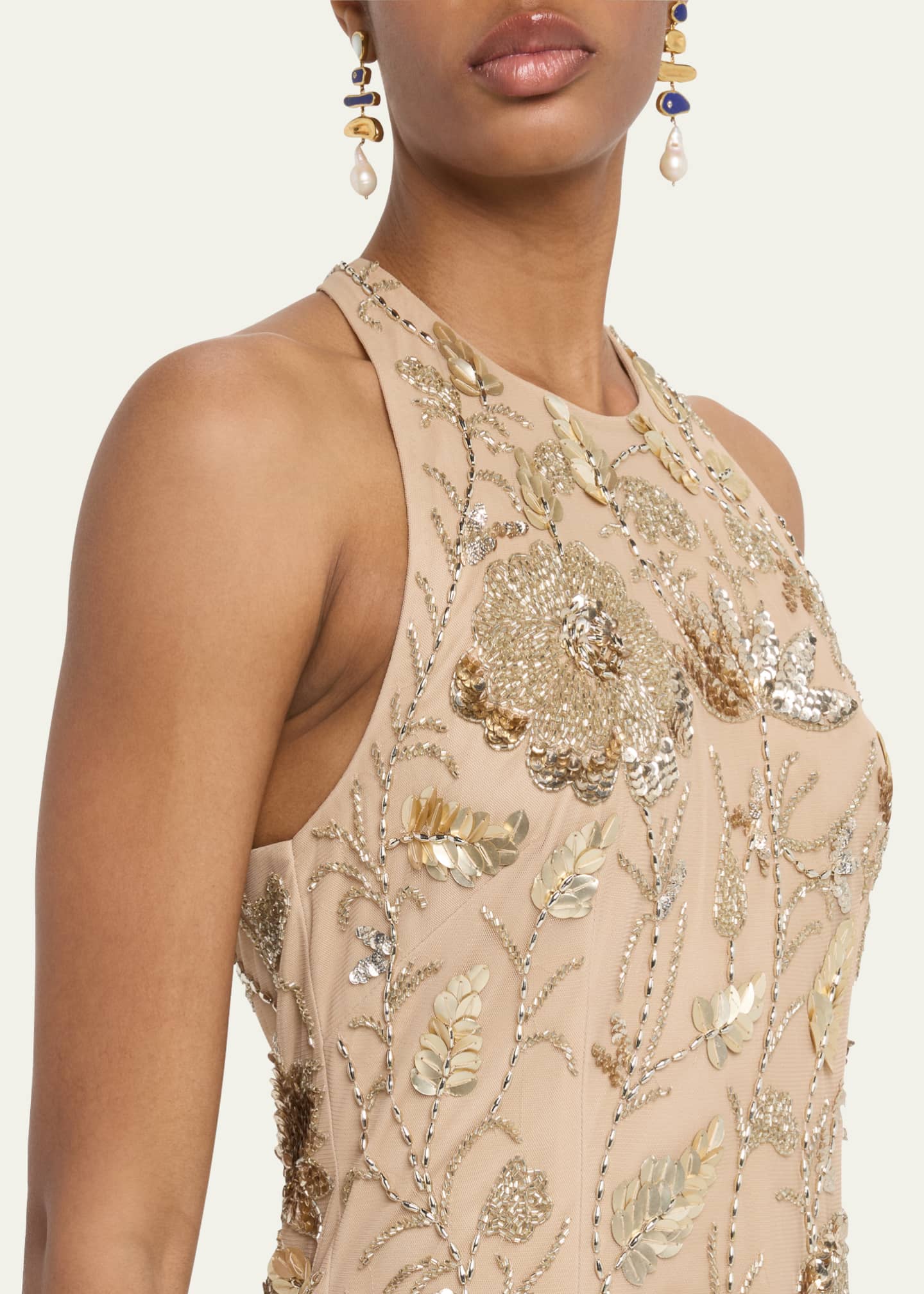 Aidan Mattox Floral Bead & Sequin Halter Mini Dress - Bergdorf Goodman