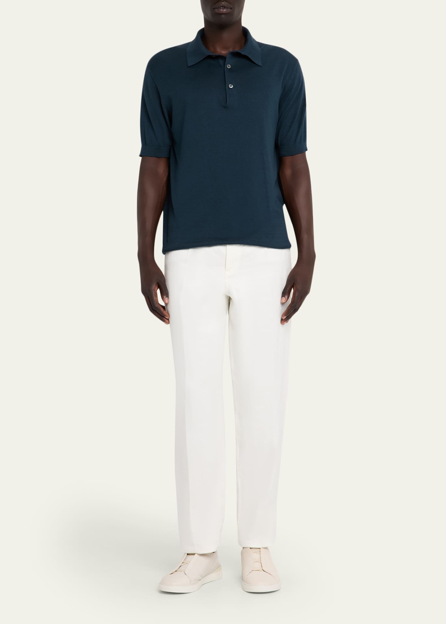 ZEGNA Men's Premium Cotton Knit Short-Sleeve Polo Sweater Image 2 of 5