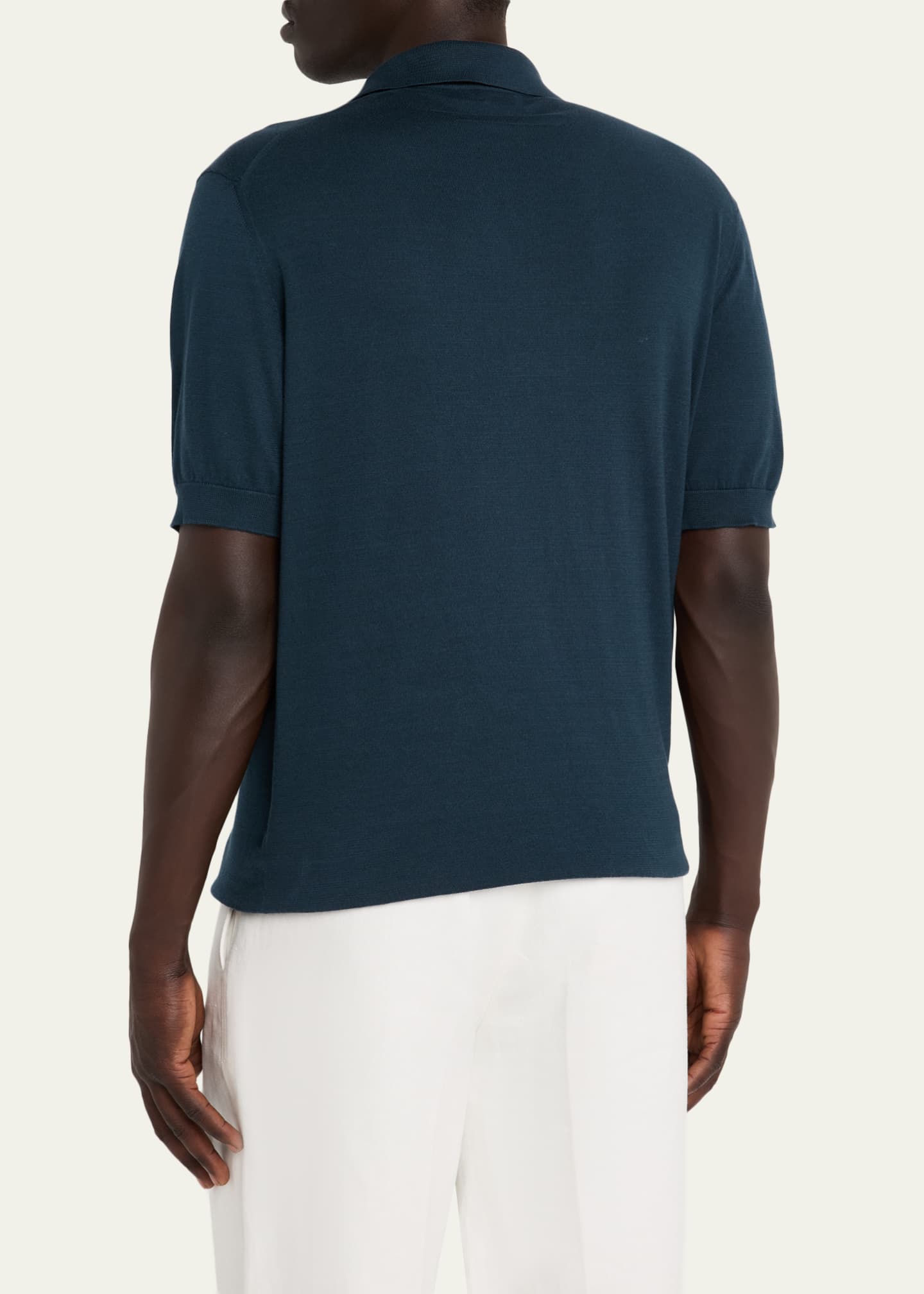 ZEGNA Men's Premium Cotton Knit Short-Sleeve Polo Sweater Image 3 of 5