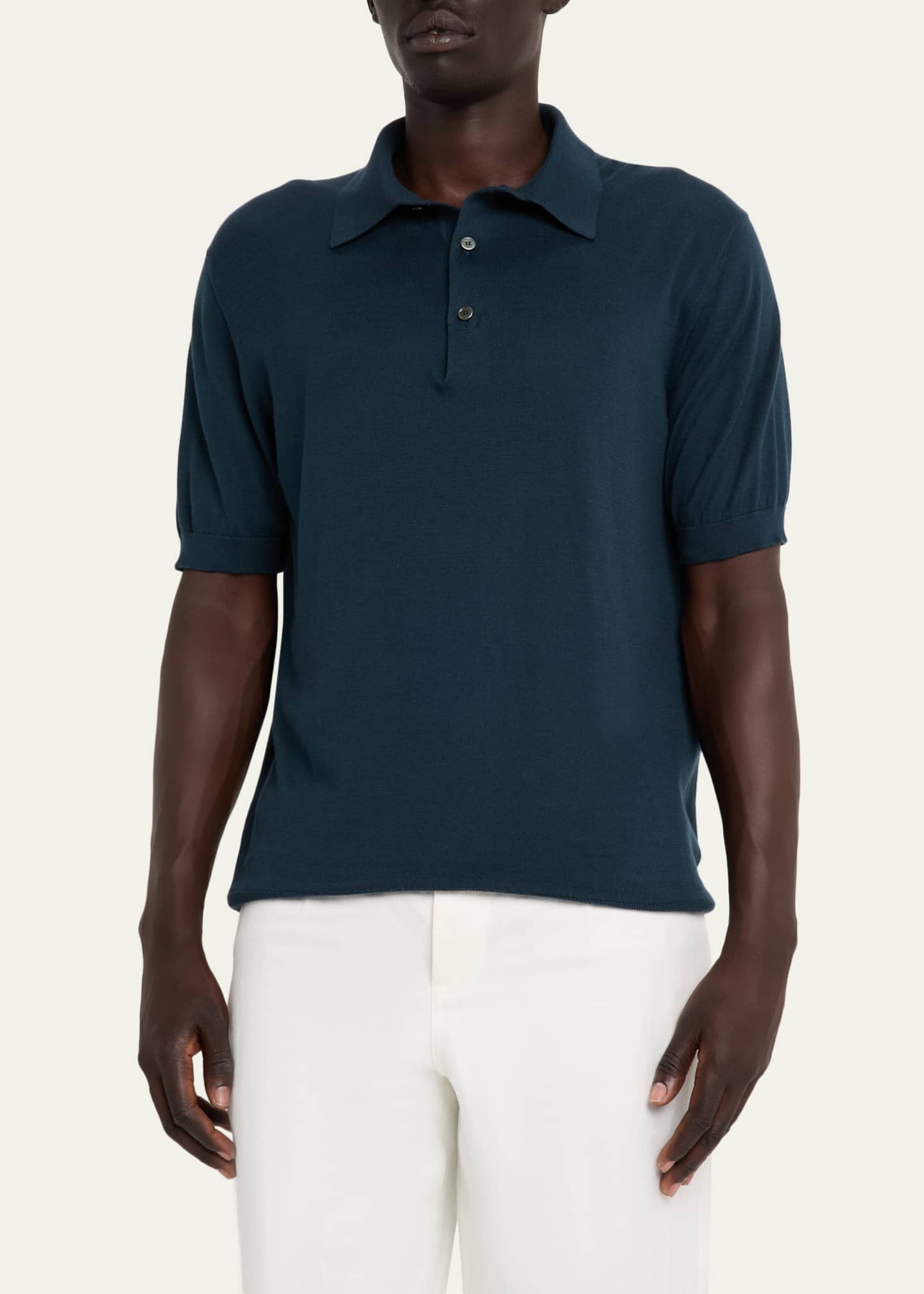 ZEGNA Men's Premium Cotton Knit Short-Sleeve Polo Sweater Image 4 of 5