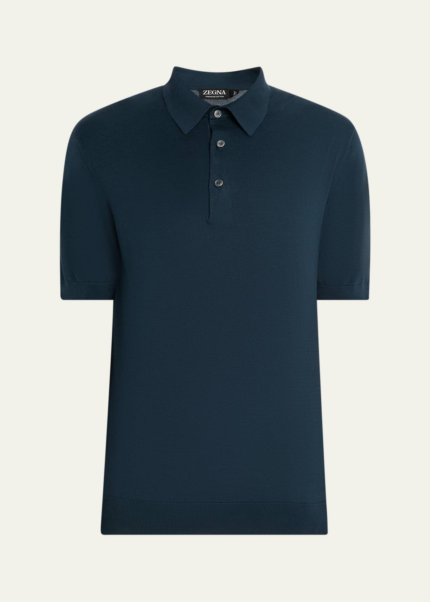 ZEGNA Men's Premium Cotton Knit Short-Sleeve Polo Sweater Image 1 of 5