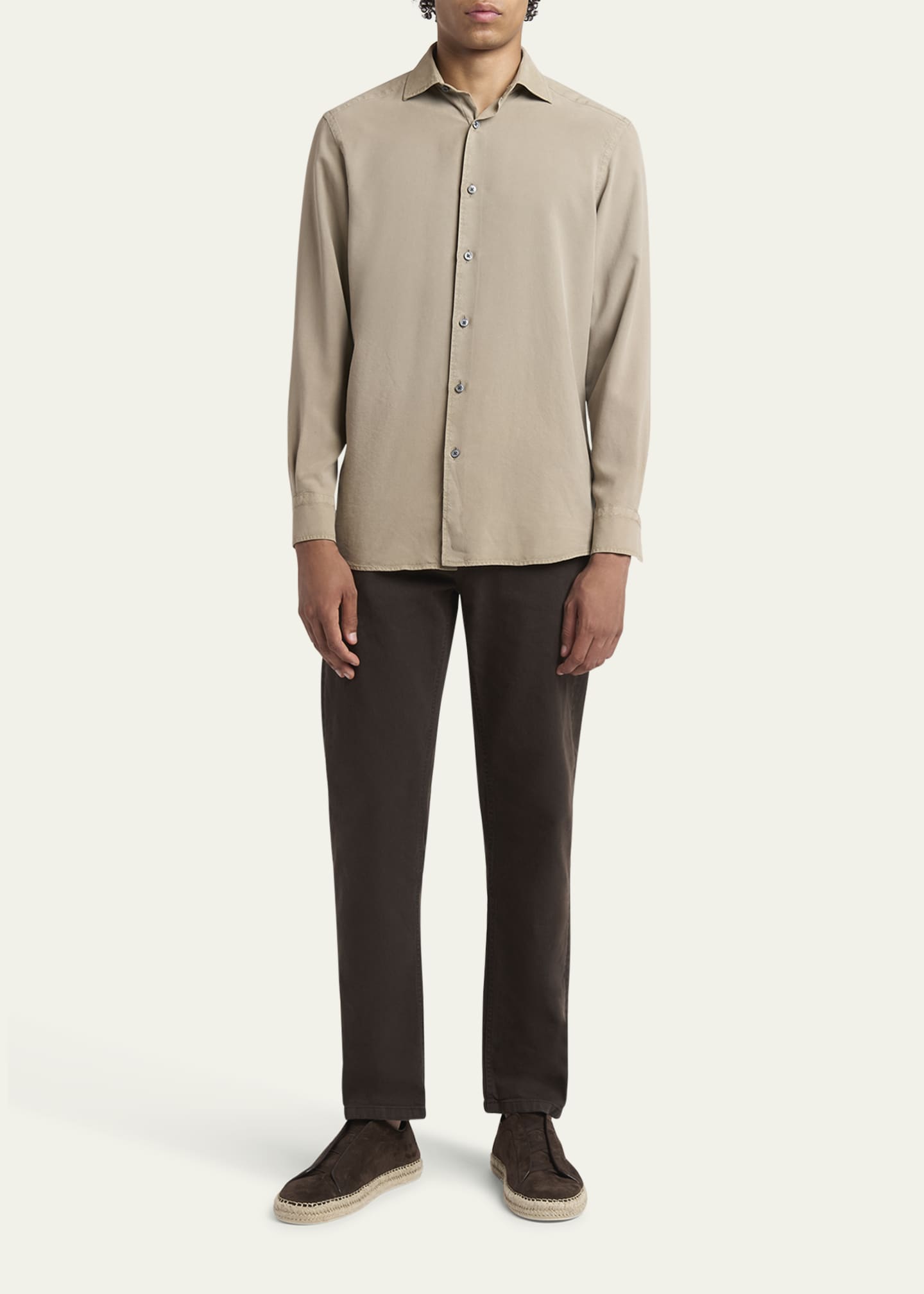 ZEGNA Men's Garment Dyed Silk Sport Shirt Image 2 of 5