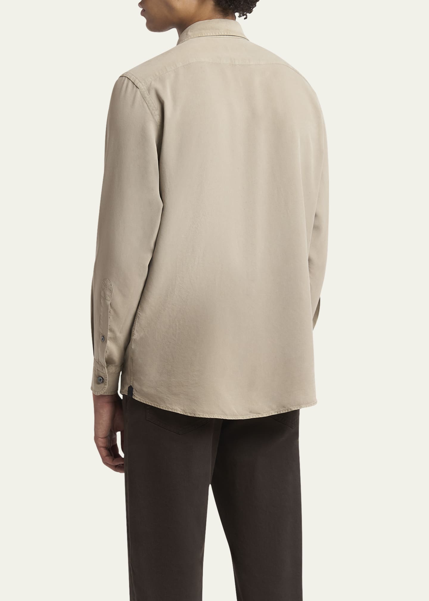 ZEGNA Men's Garment Dyed Silk Sport Shirt Image 3 of 5