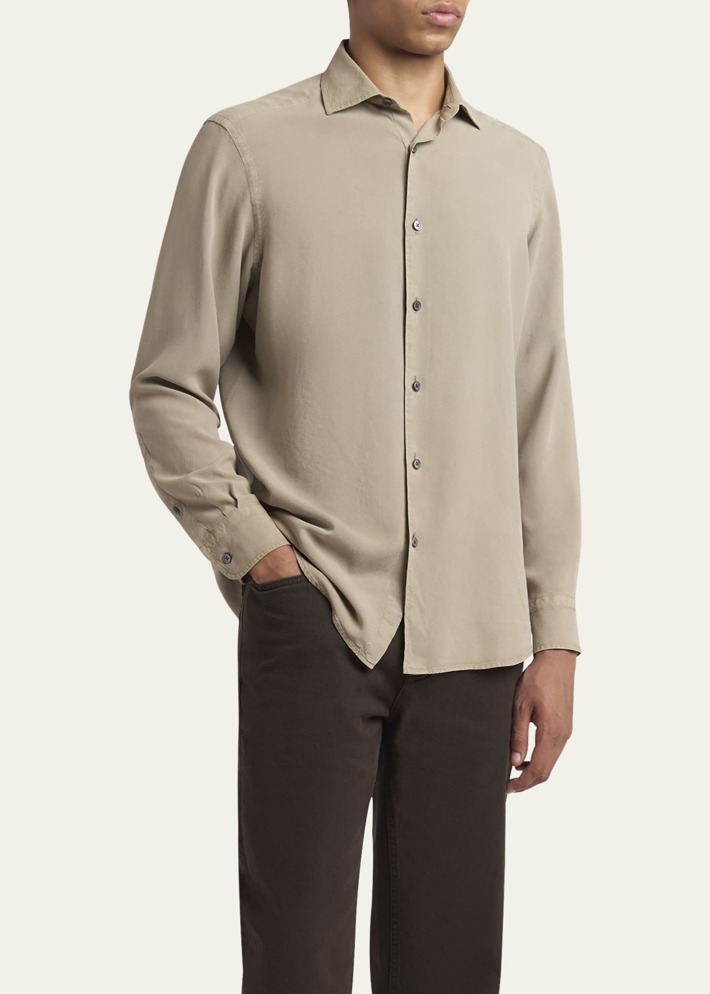 ZEGNA Men's Garment Dyed Silk Sport Shirt Image 4 of 5