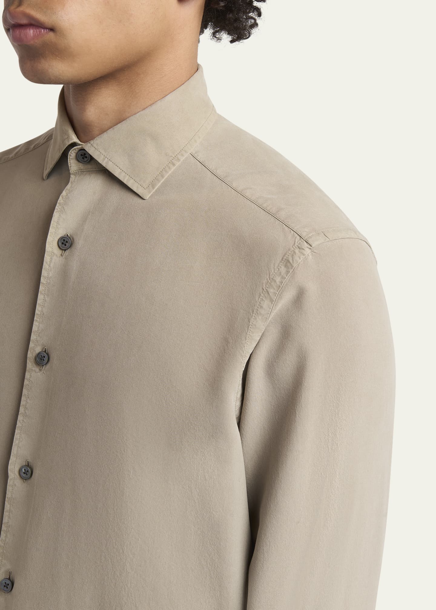 ZEGNA Men's Garment Dyed Silk Sport Shirt Image 5 of 5