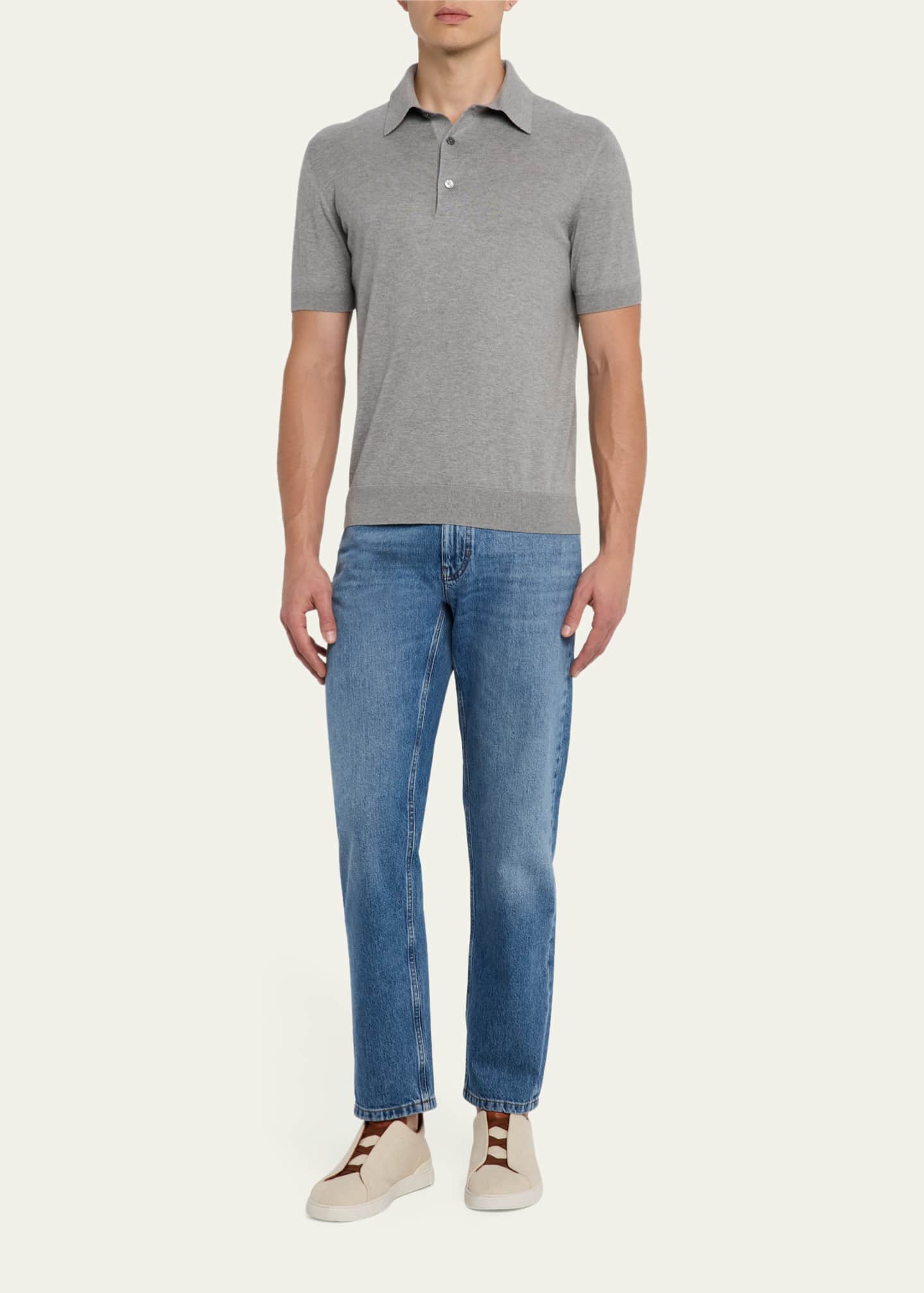 ZEGNA Men's Premium Cotton Short-Sleeve Polo Sweater Image 2 of 5
