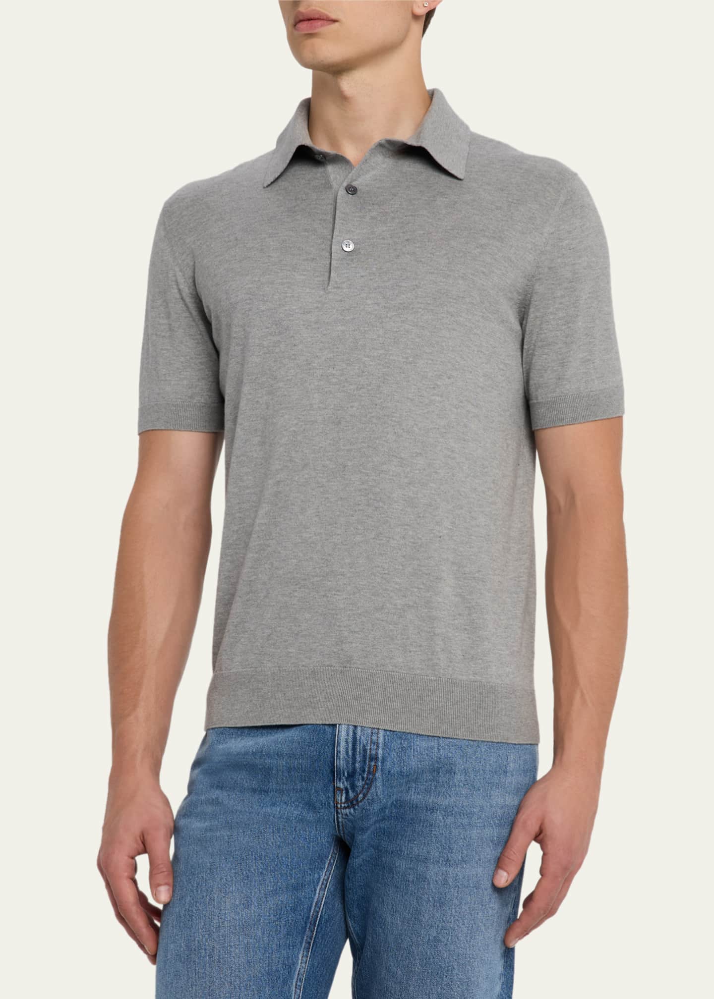 ZEGNA Men's Premium Cotton Short-Sleeve Polo Sweater Image 4 of 5
