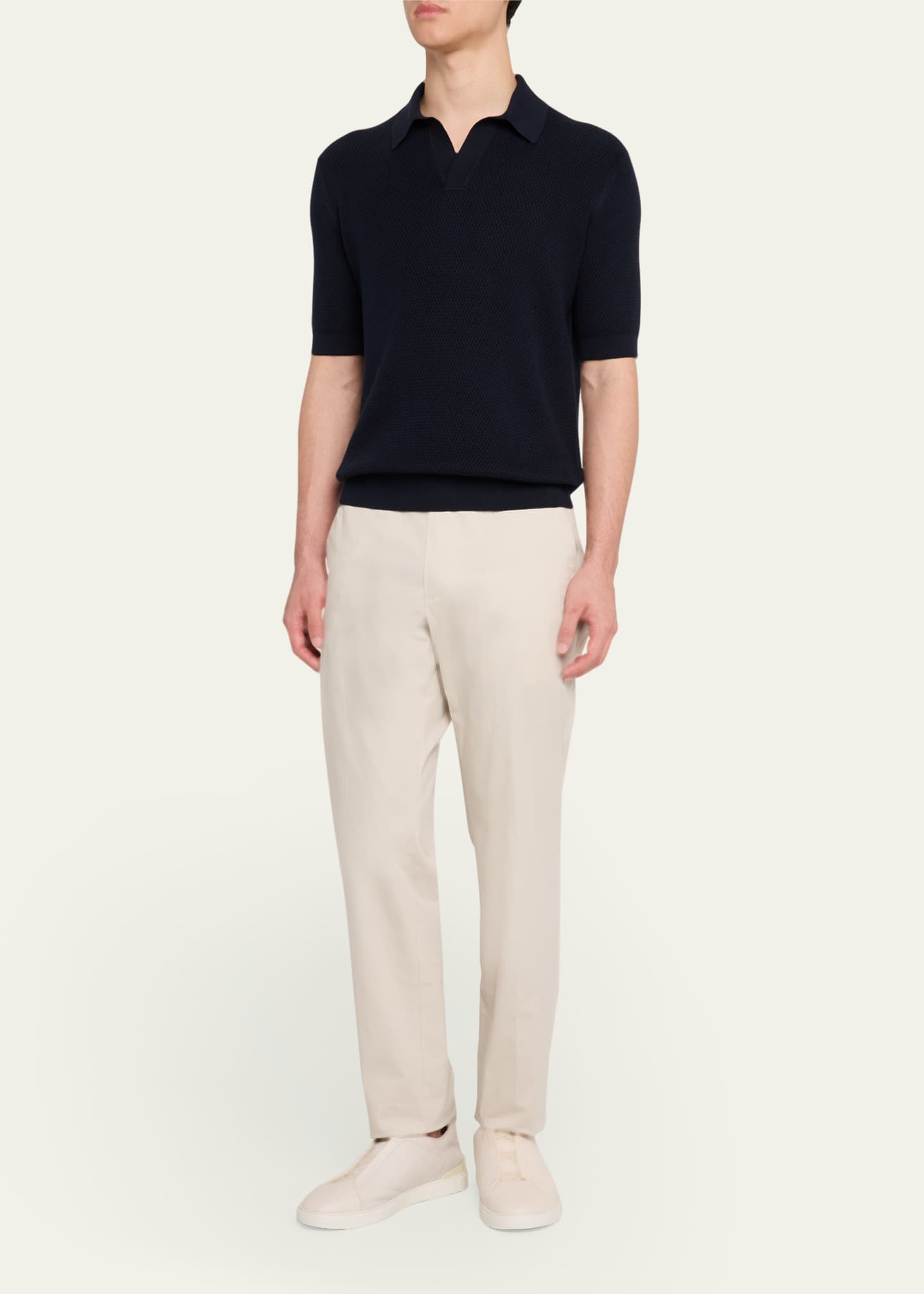 ZEGNA Men's Premium Cotton Johnny Collar Short-Sleeve Sweater Image 2 of 5