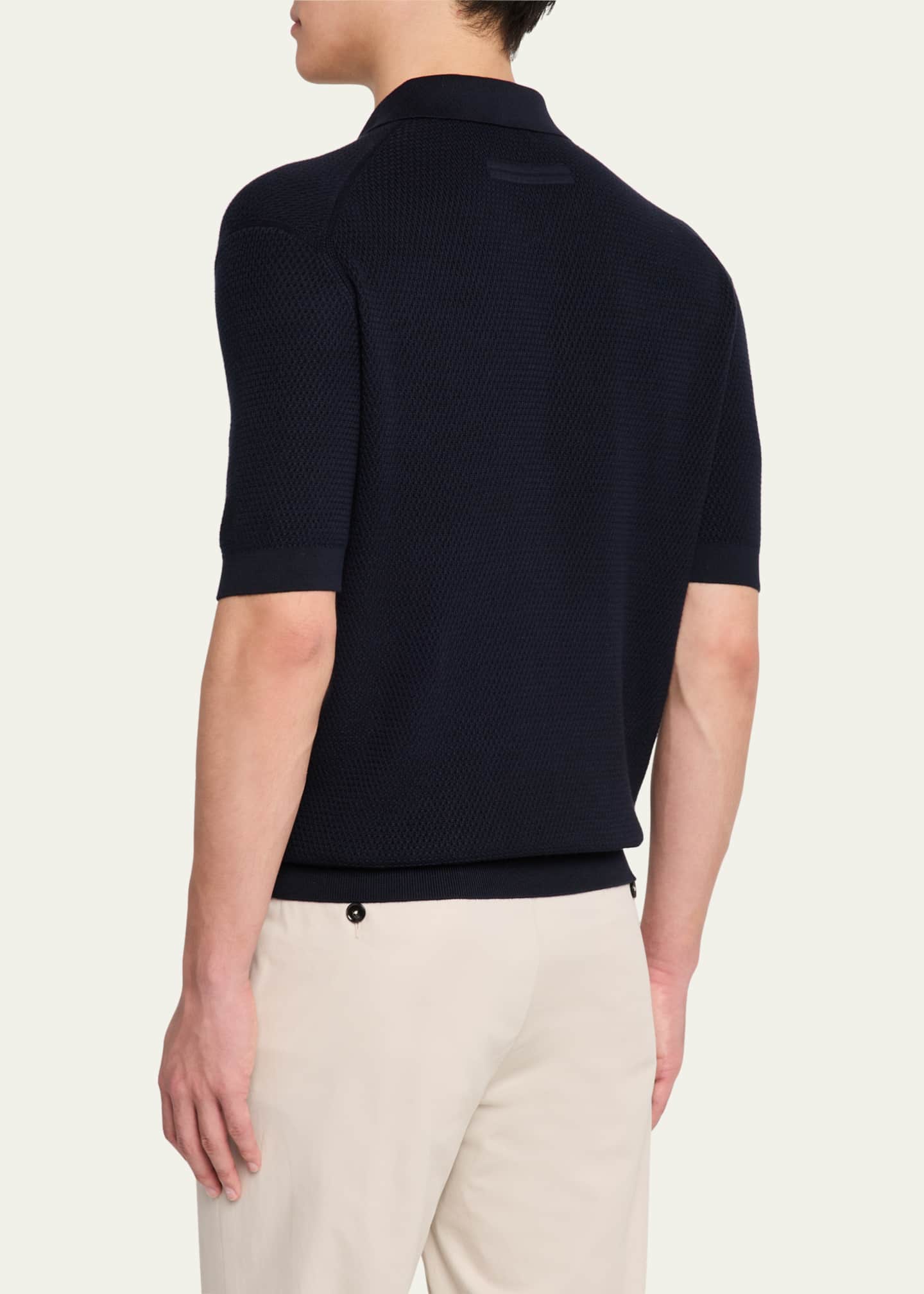 ZEGNA Men's Premium Cotton Johnny Collar Short-Sleeve Sweater Image 3 of 5