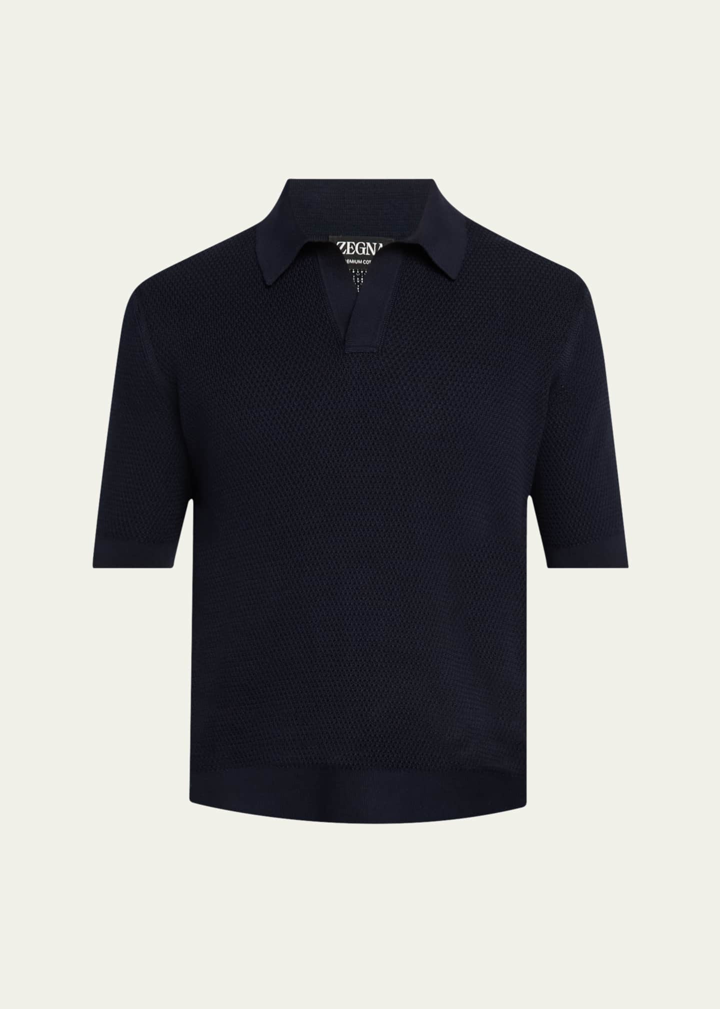 ZEGNA Men's Premium Cotton Johnny Collar Short-Sleeve Sweater Image 1 of 5