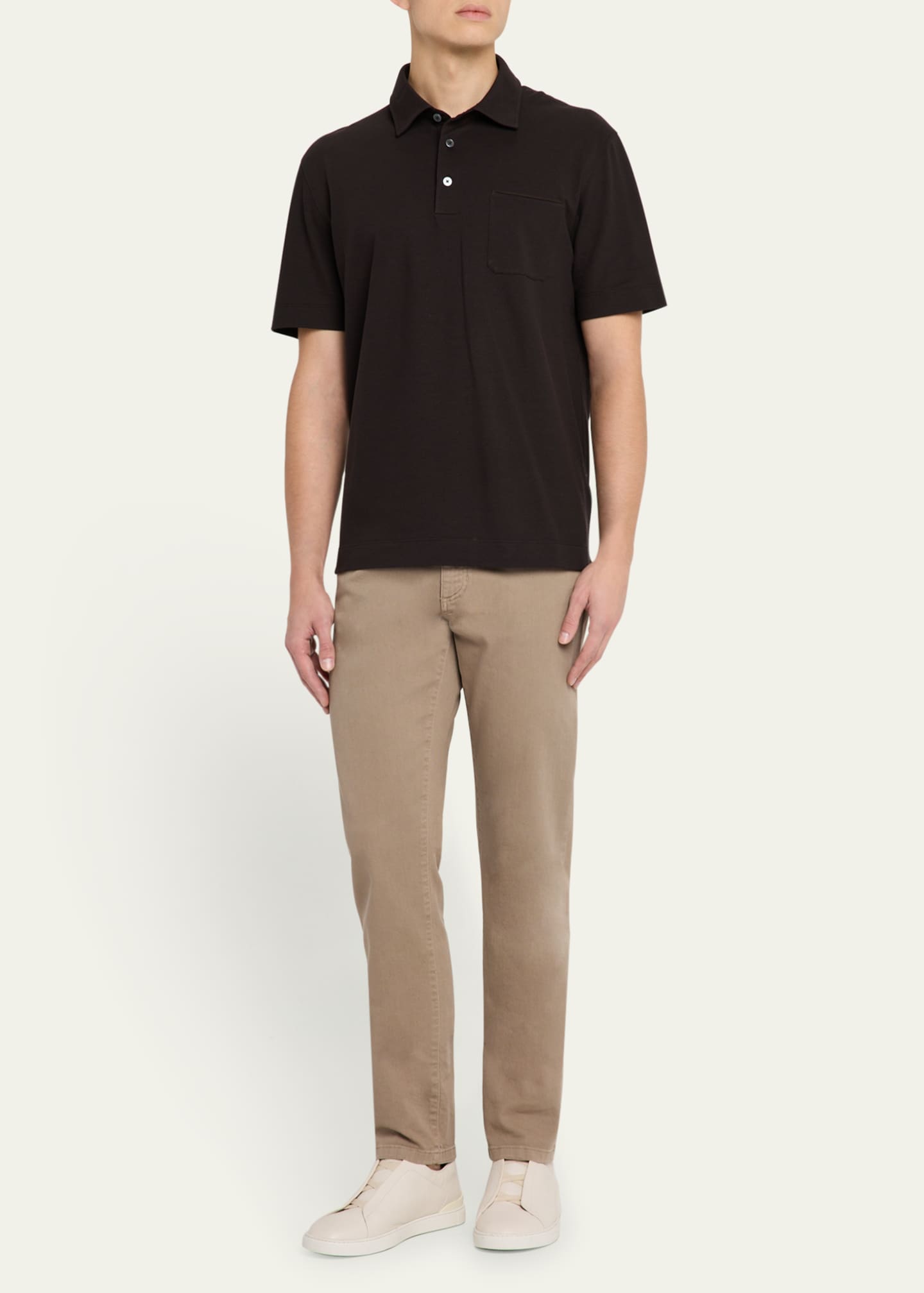 Men's Leather-Trim Pocket Polo Shirt