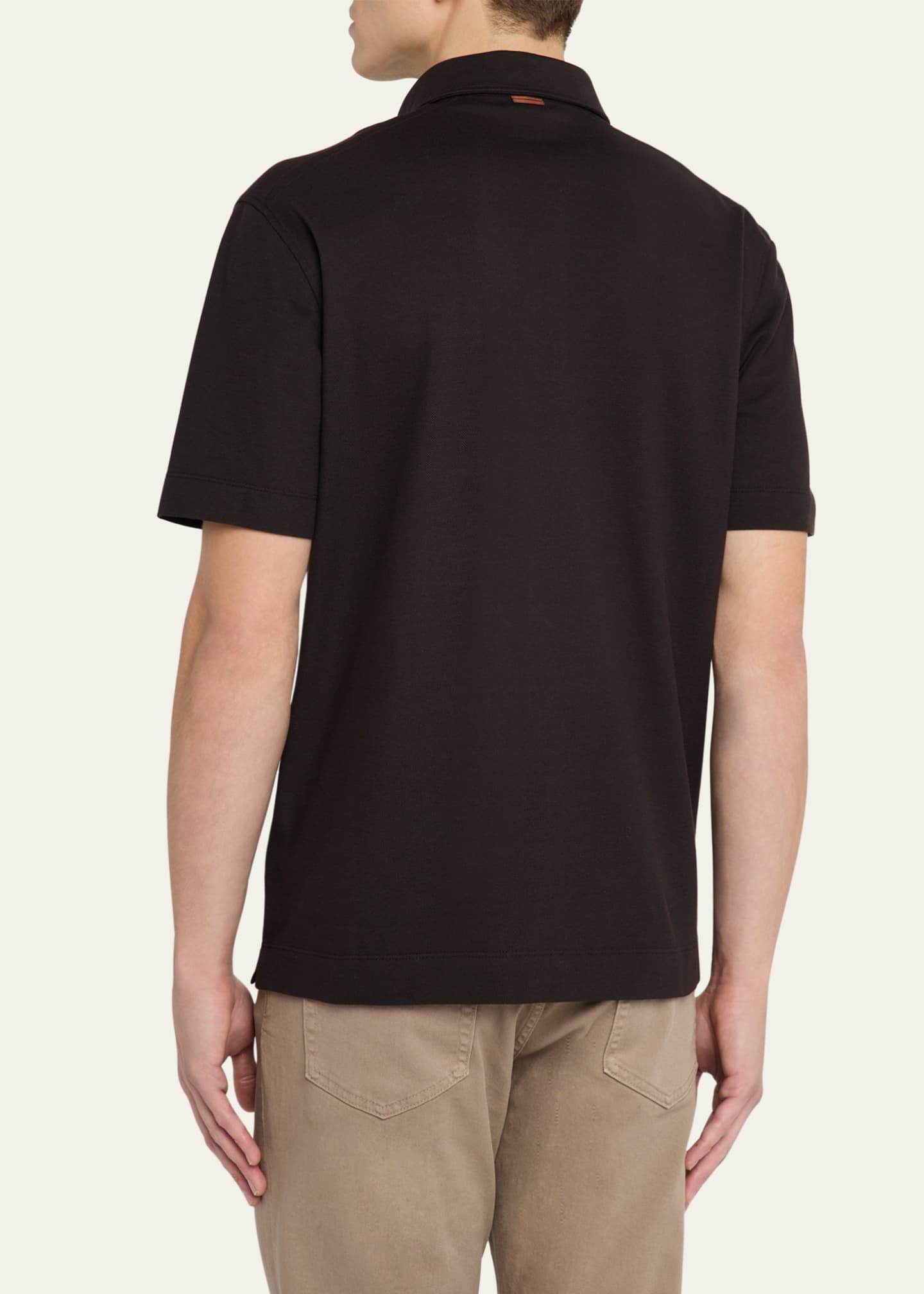 Men's Leather-Trim Pocket Polo Shirt